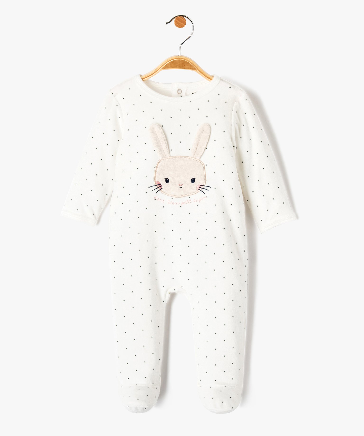 pyjama en velours a motif lapin bebe fille beige