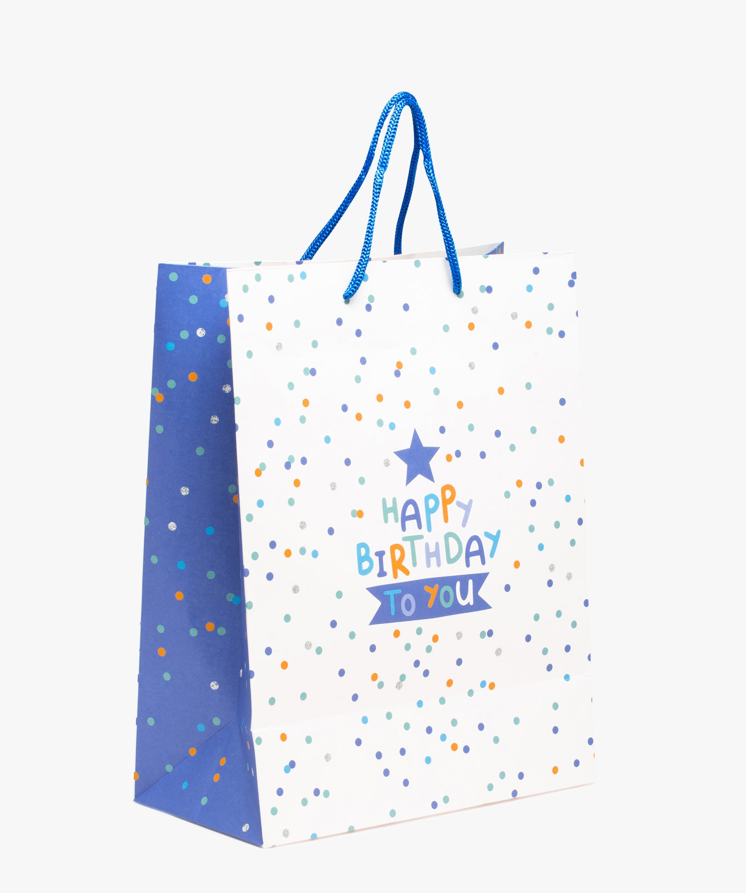 sac cadeau anniversaire motif pois bleu