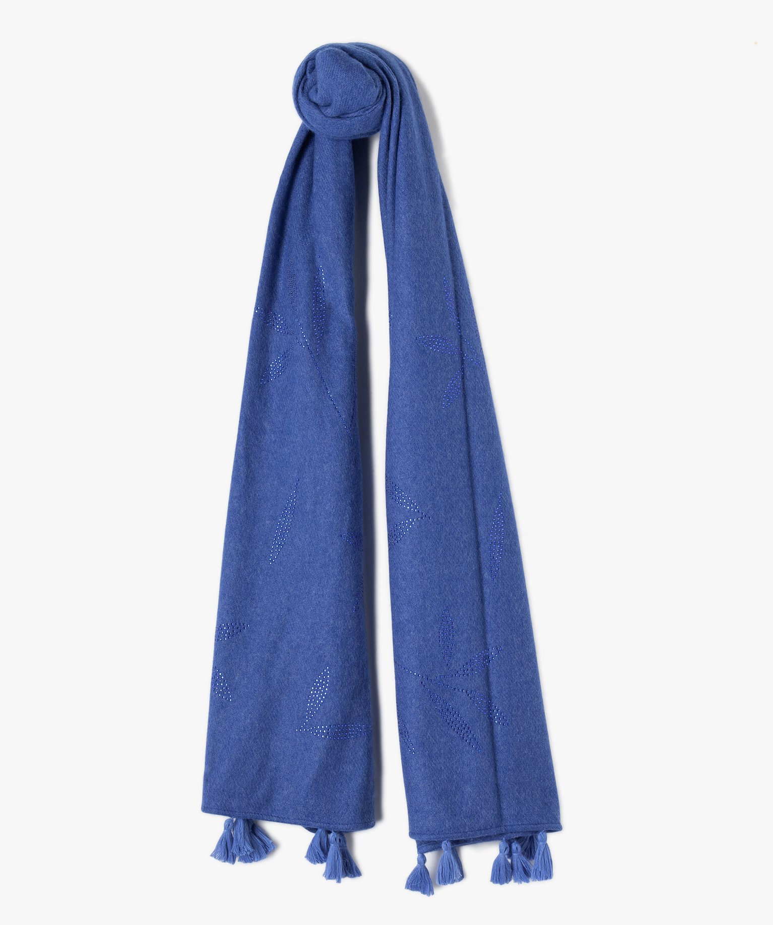 echarpe femme avec motifs feuillage en strass bleu