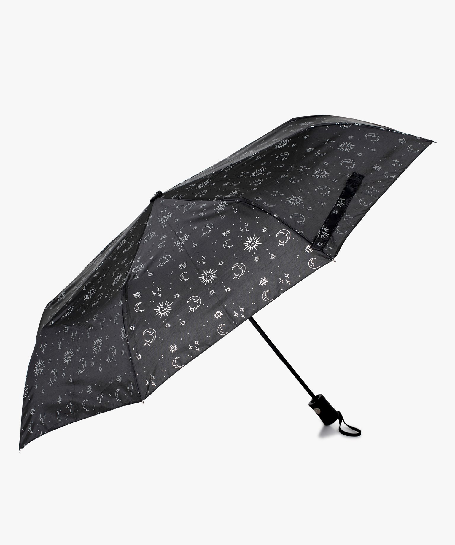 parapluie pliable a motifs celestes argentes noir