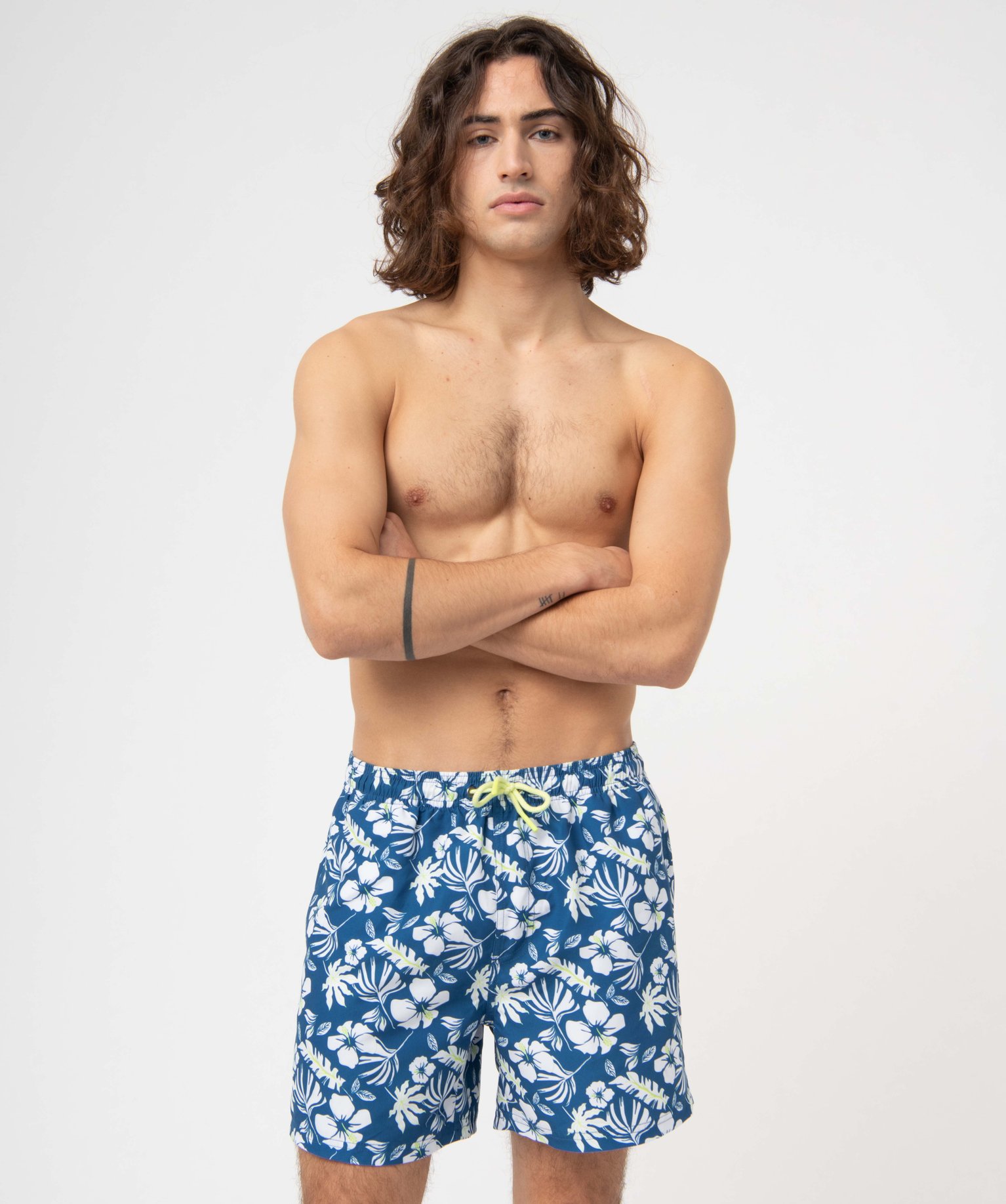 short de bain homme a motif tropical bleu homme G MO