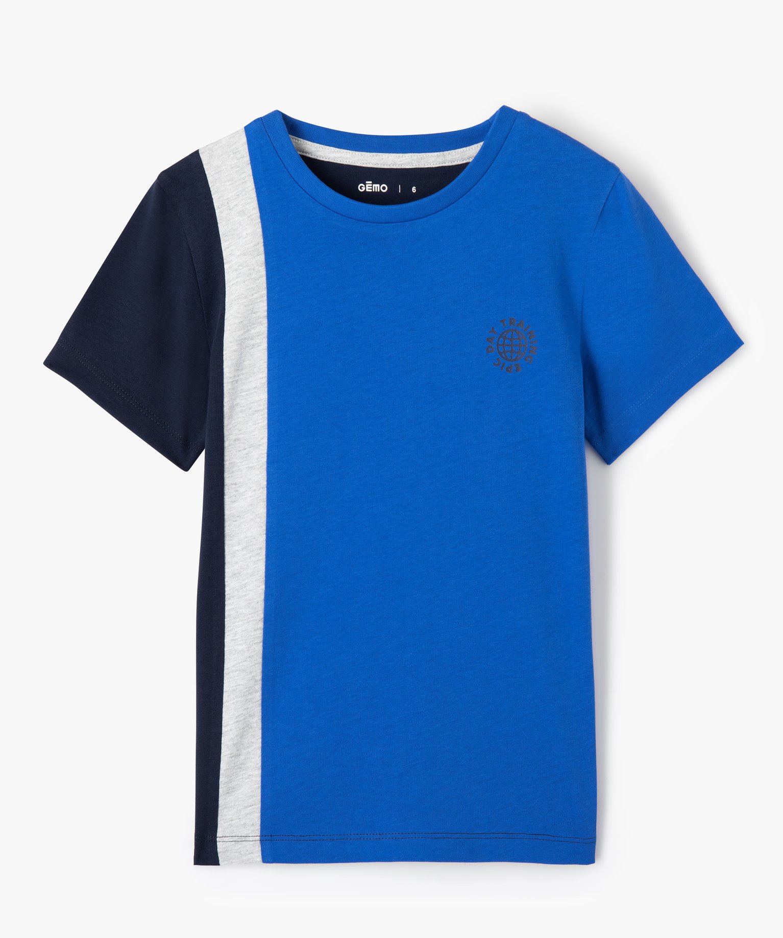 tee-shirt garcon tricolore a manches courtes bleu tee-shirts
