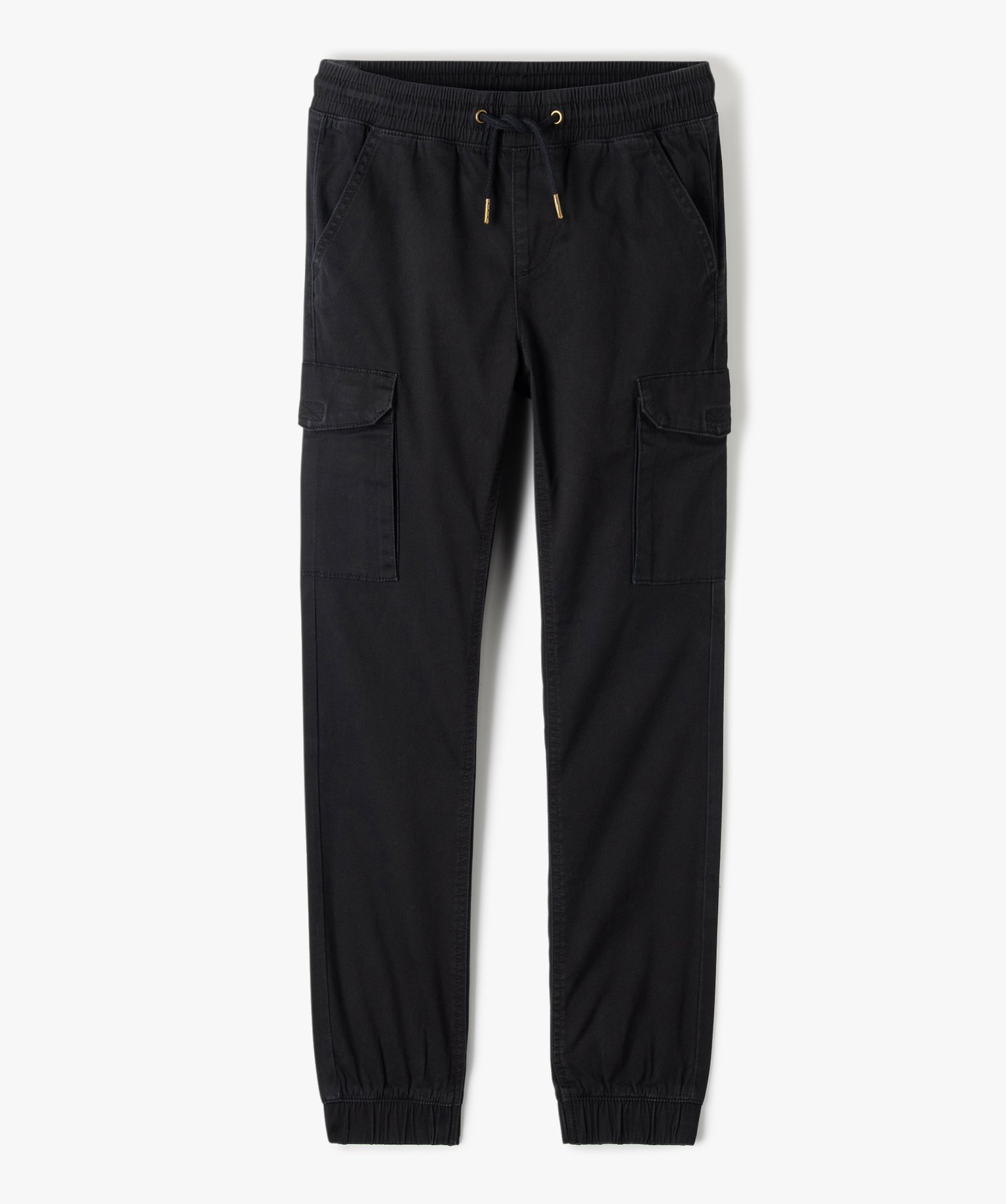 pantalon garcon en toile unie coupe jogger noir pantalons