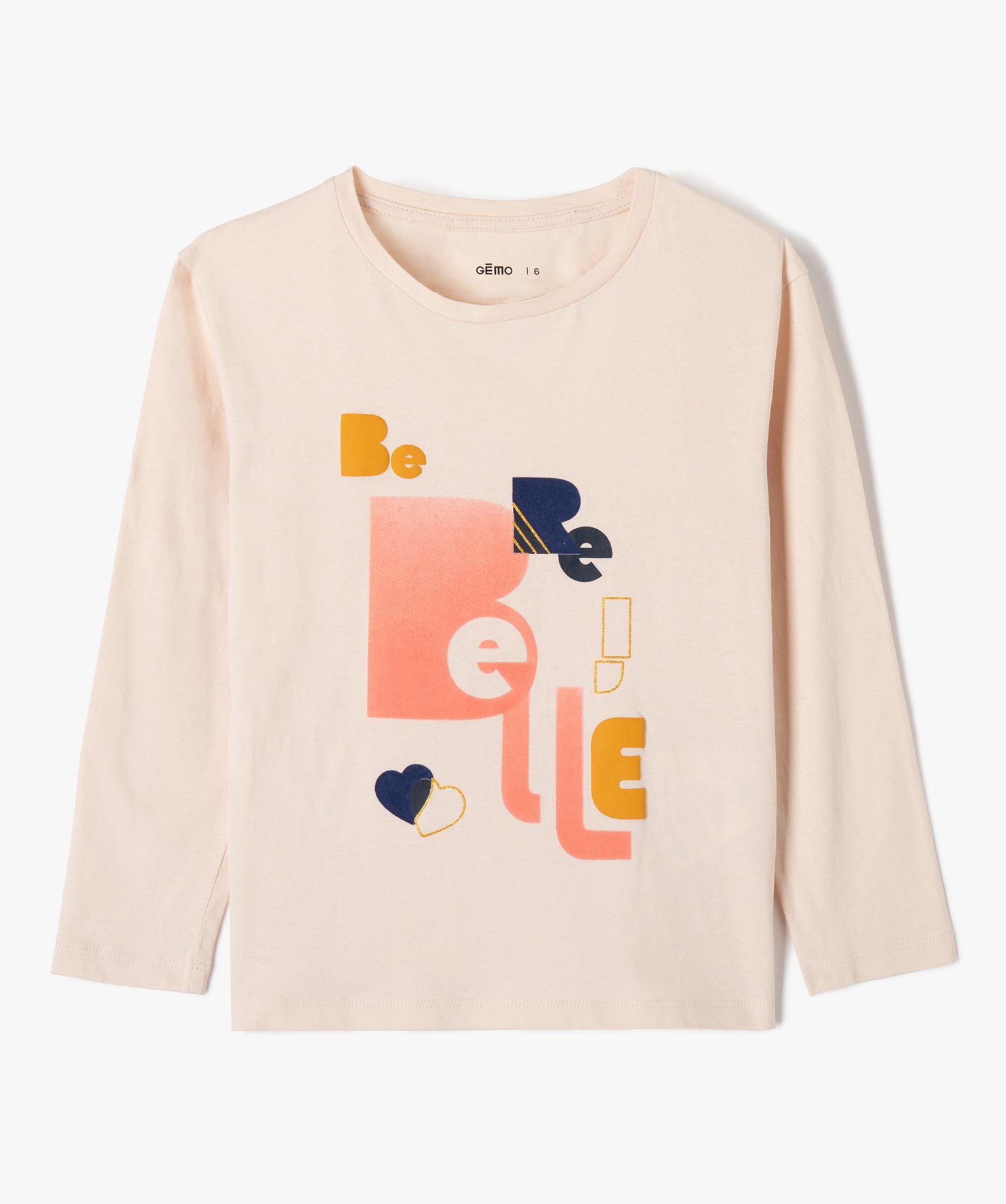 tee-shirt fille a manches longues imprime beige tee-shirts