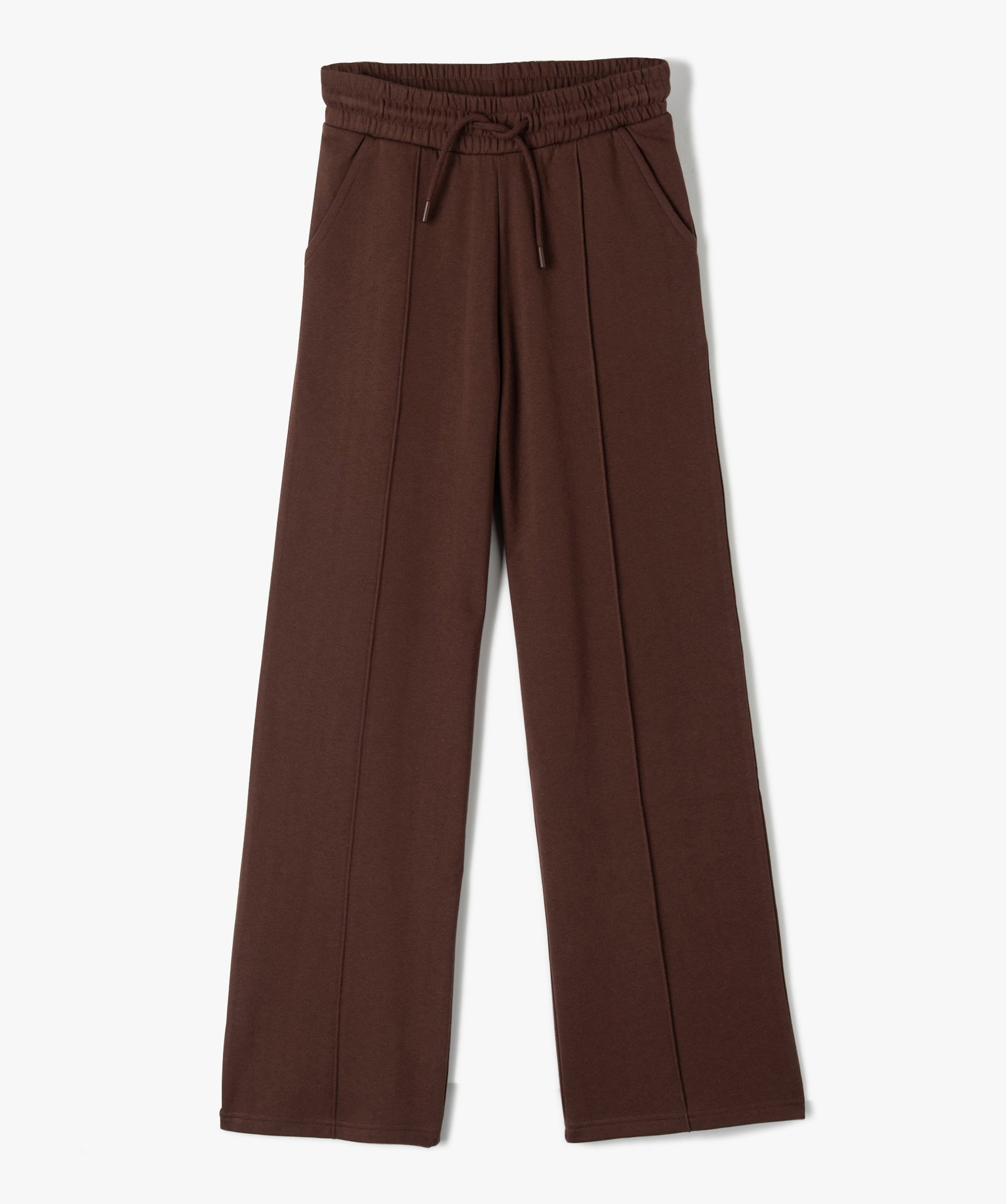 pantalon de jogging fille coupe large non resserree dans le bas brun pantalons