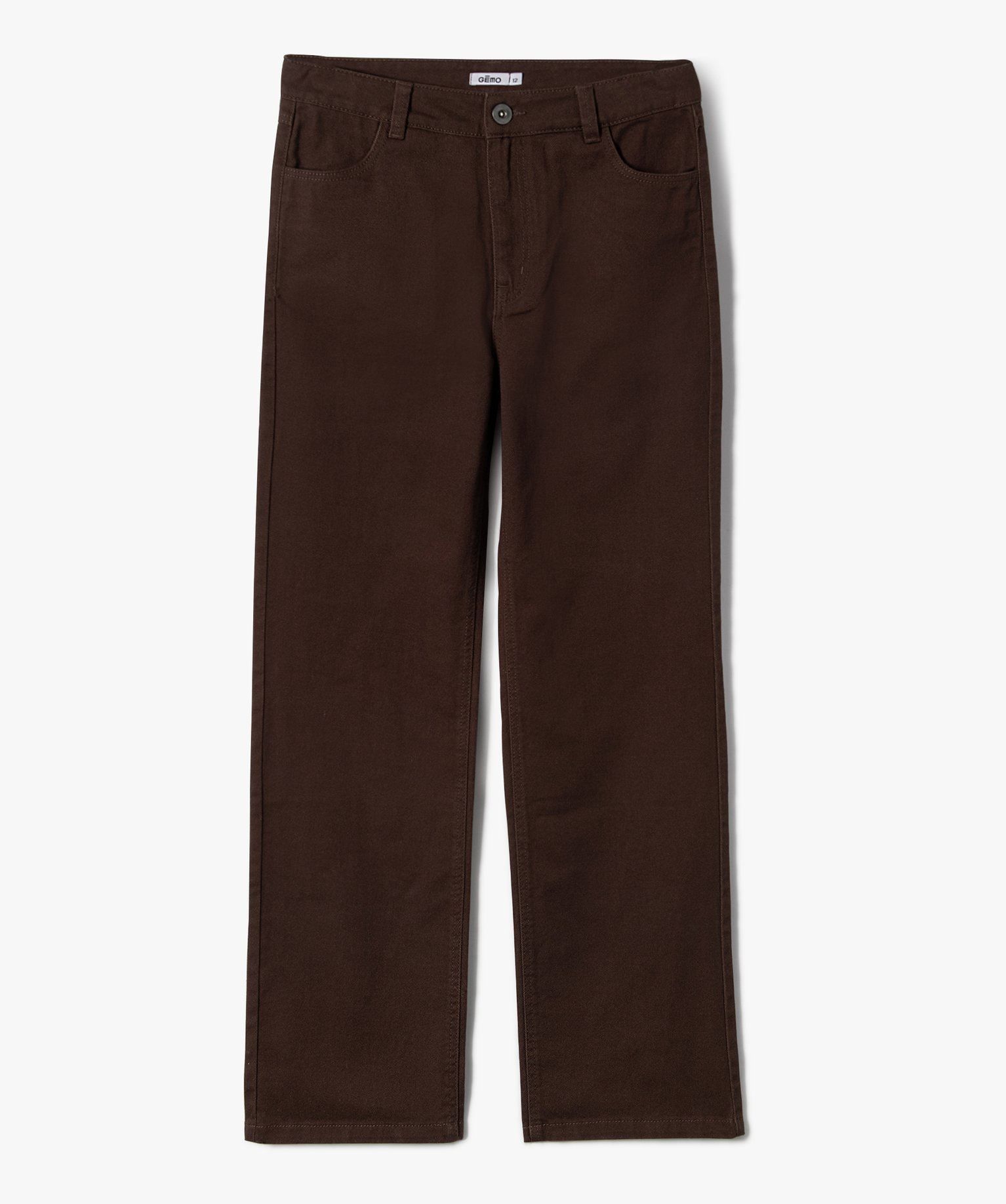 pantalon en toile coupe large a taille haute fille marron fonce pantalons