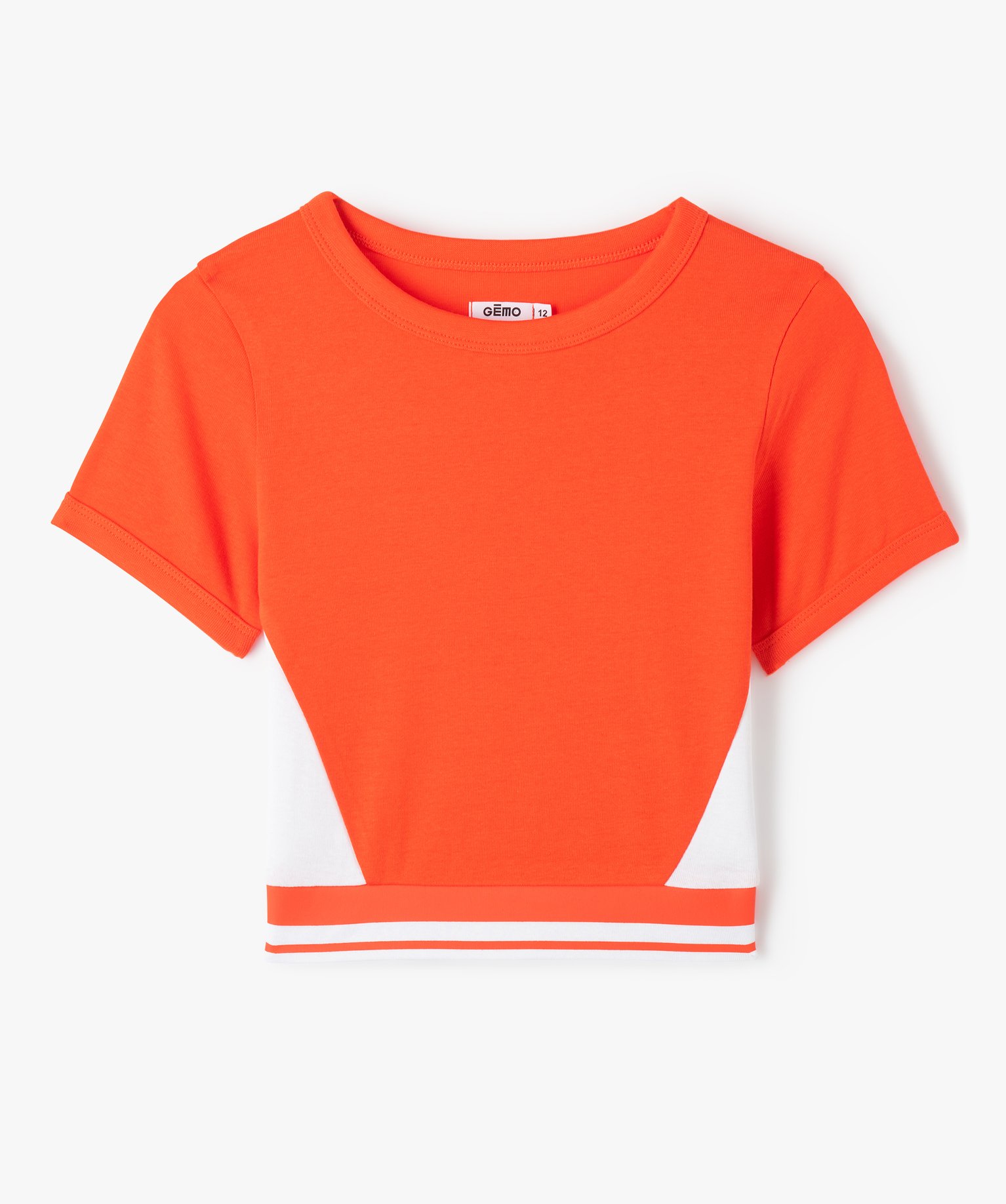 tee-shirt fille bicolore court a manches courtes orange tee-shirts