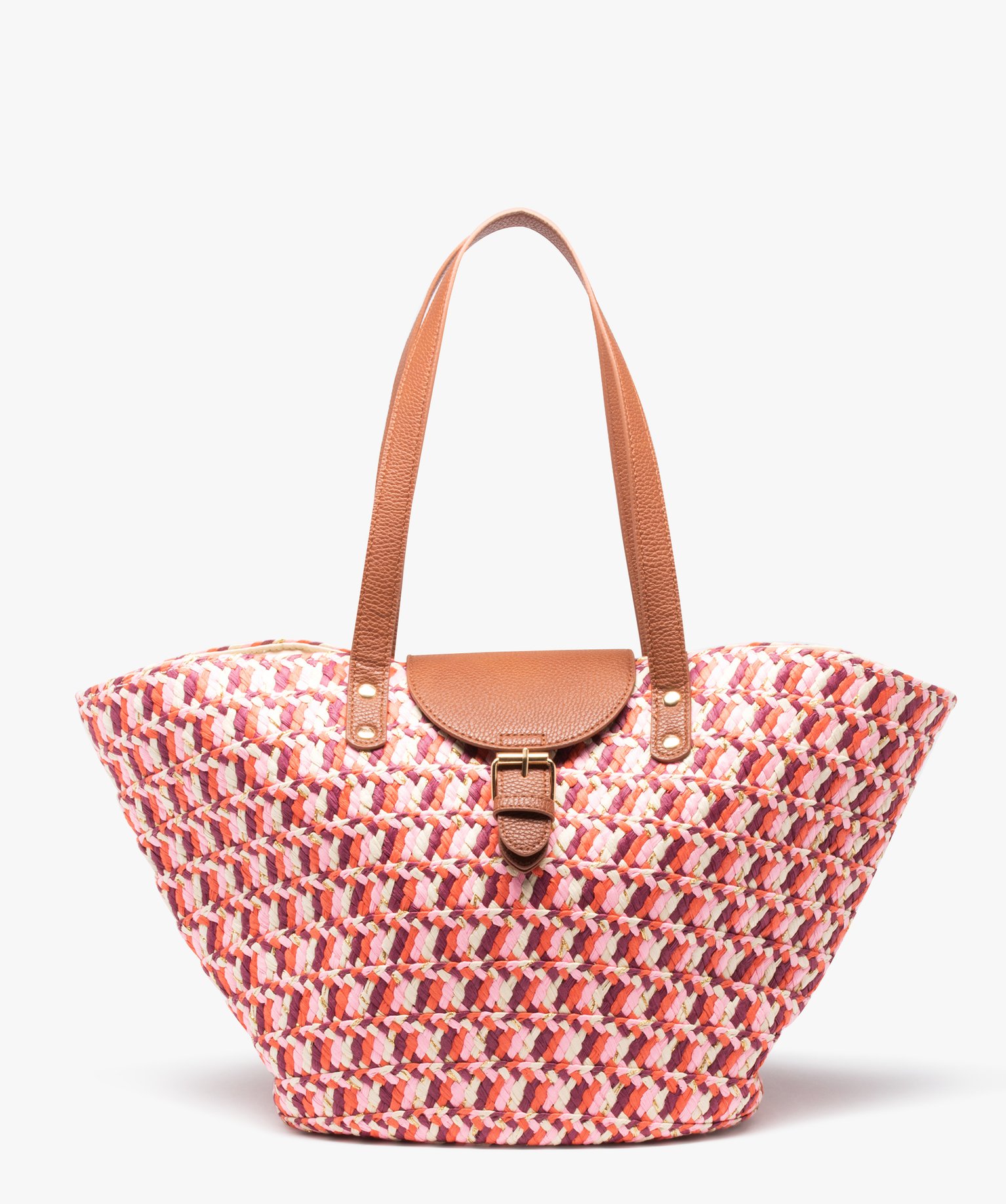 sac cabas femme en paille multicolore et pailletee rose cabas - grand volume