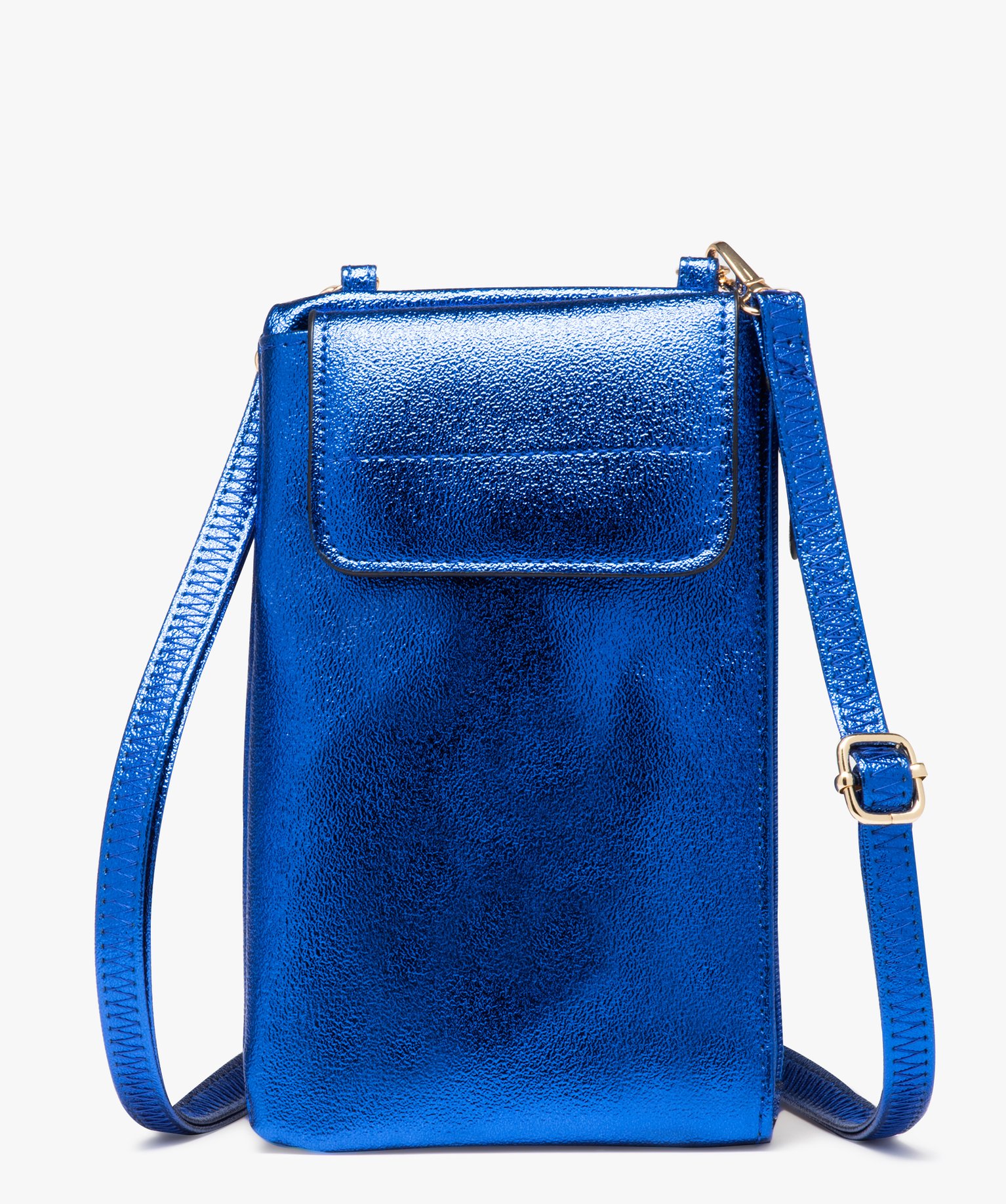 pochette femme zippee et metallisee a bandouliere amovible bleu porte-monnaie et portefeuilles