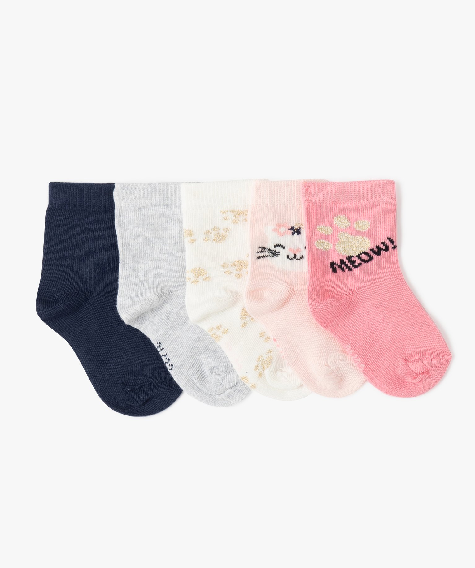 chaussettes bebe fille imprime chat (lot de 5) rose chaussettes