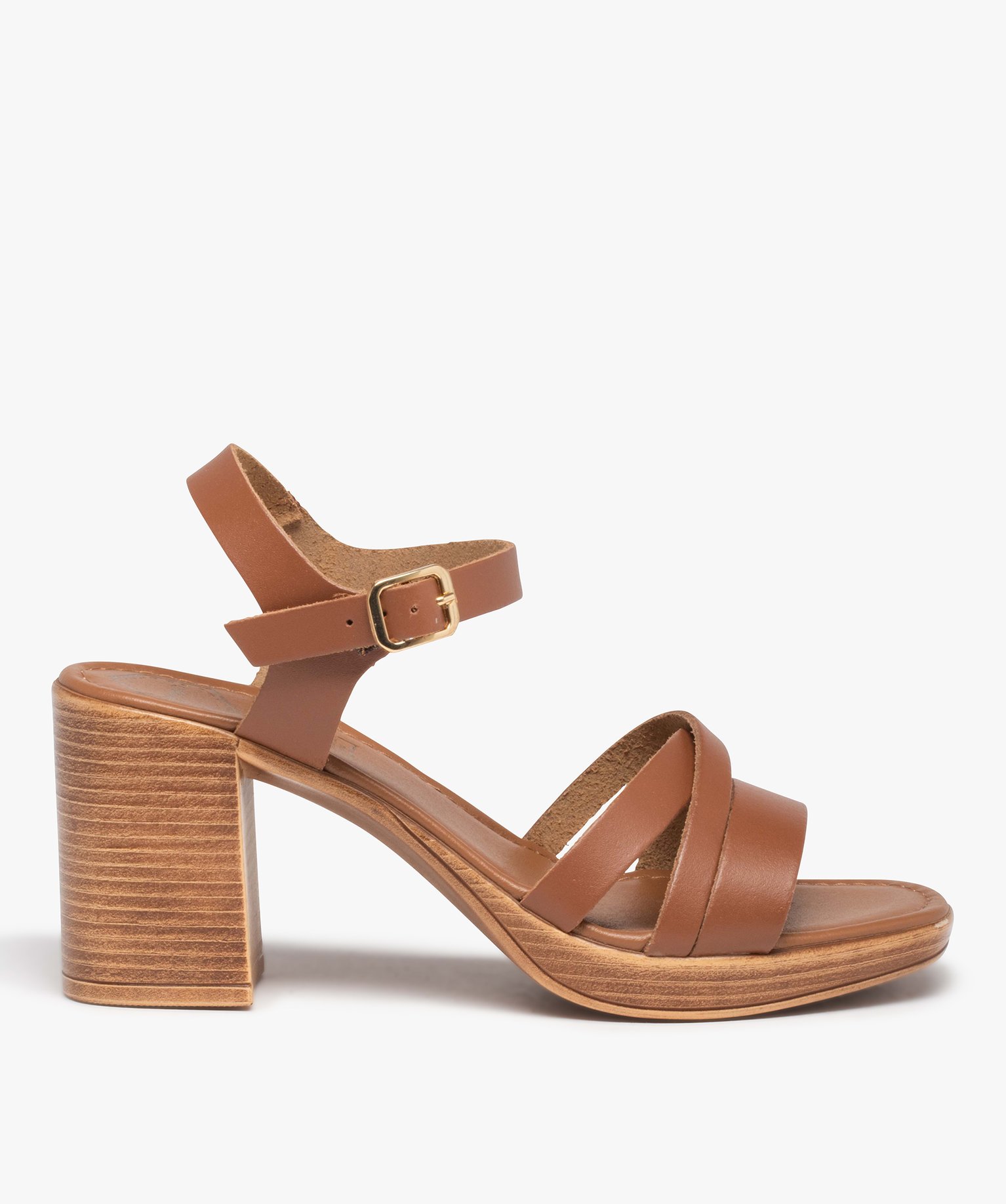 sandales femme a talon carre dessus cuir uni taneo marron standard sandales a talon femme GEMO