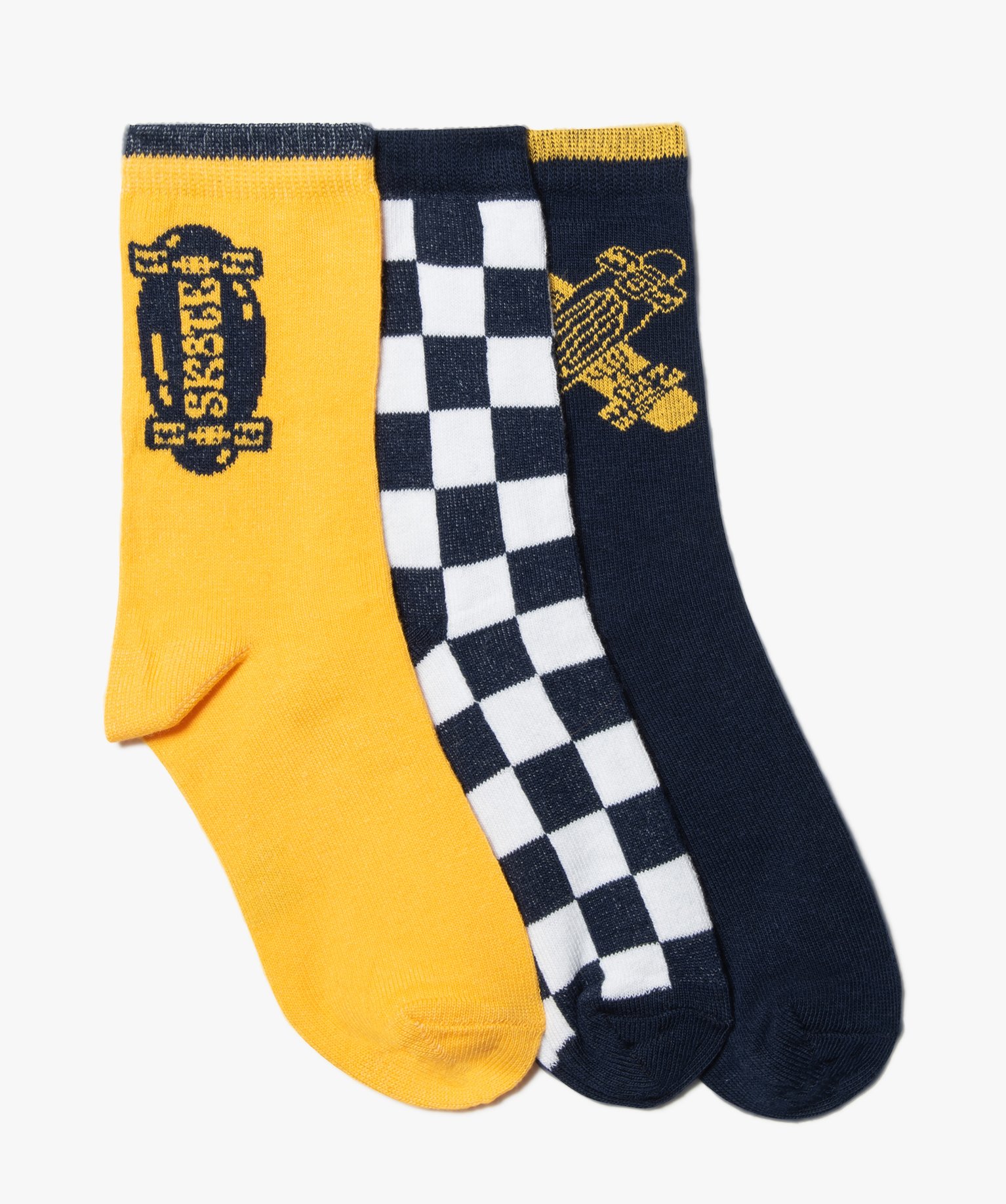 chaussettes garcon tige haute motif skate (lot de 3) jaune