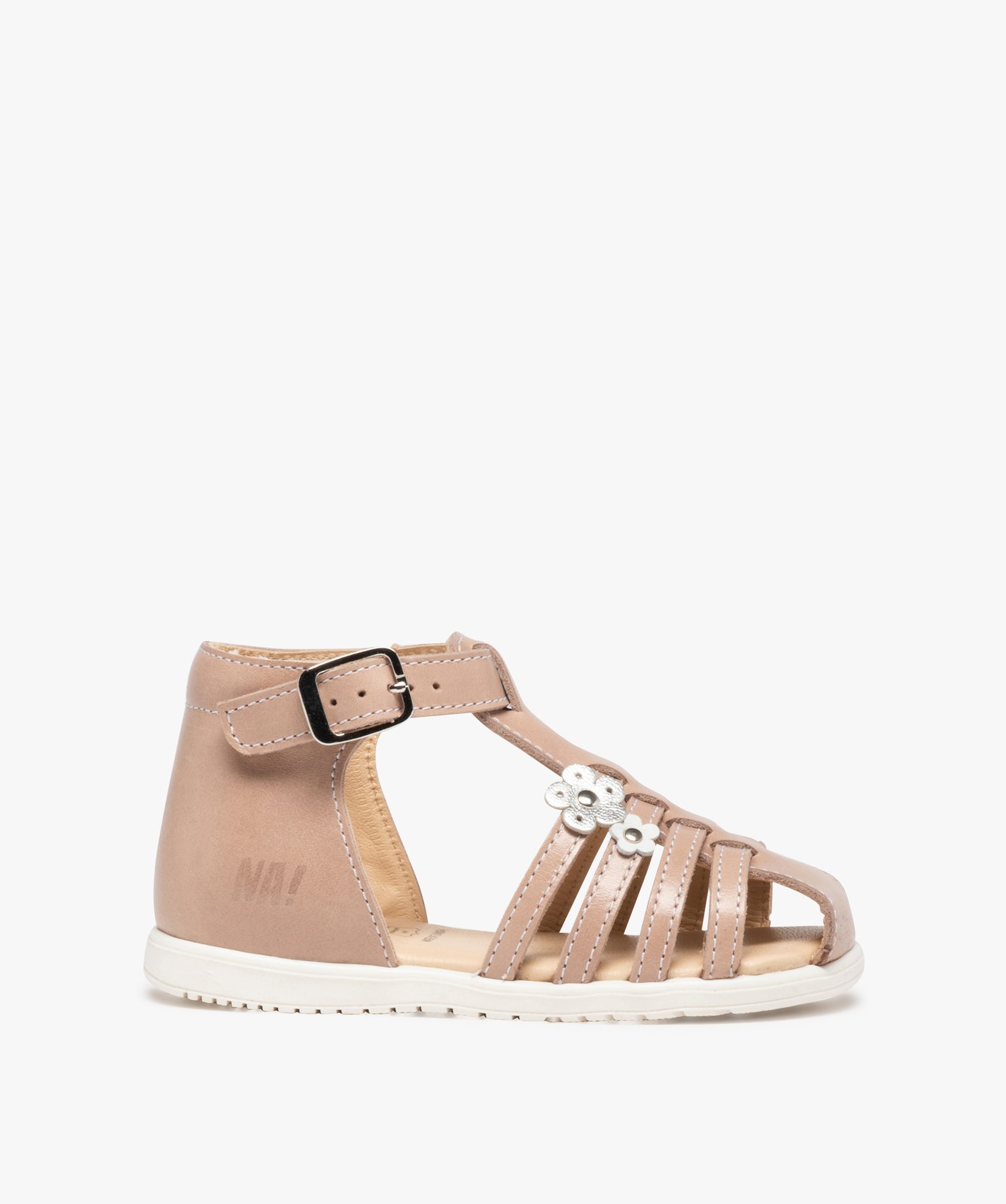 sandales bebe fille en cuir a talon et bout fermes - na! rose