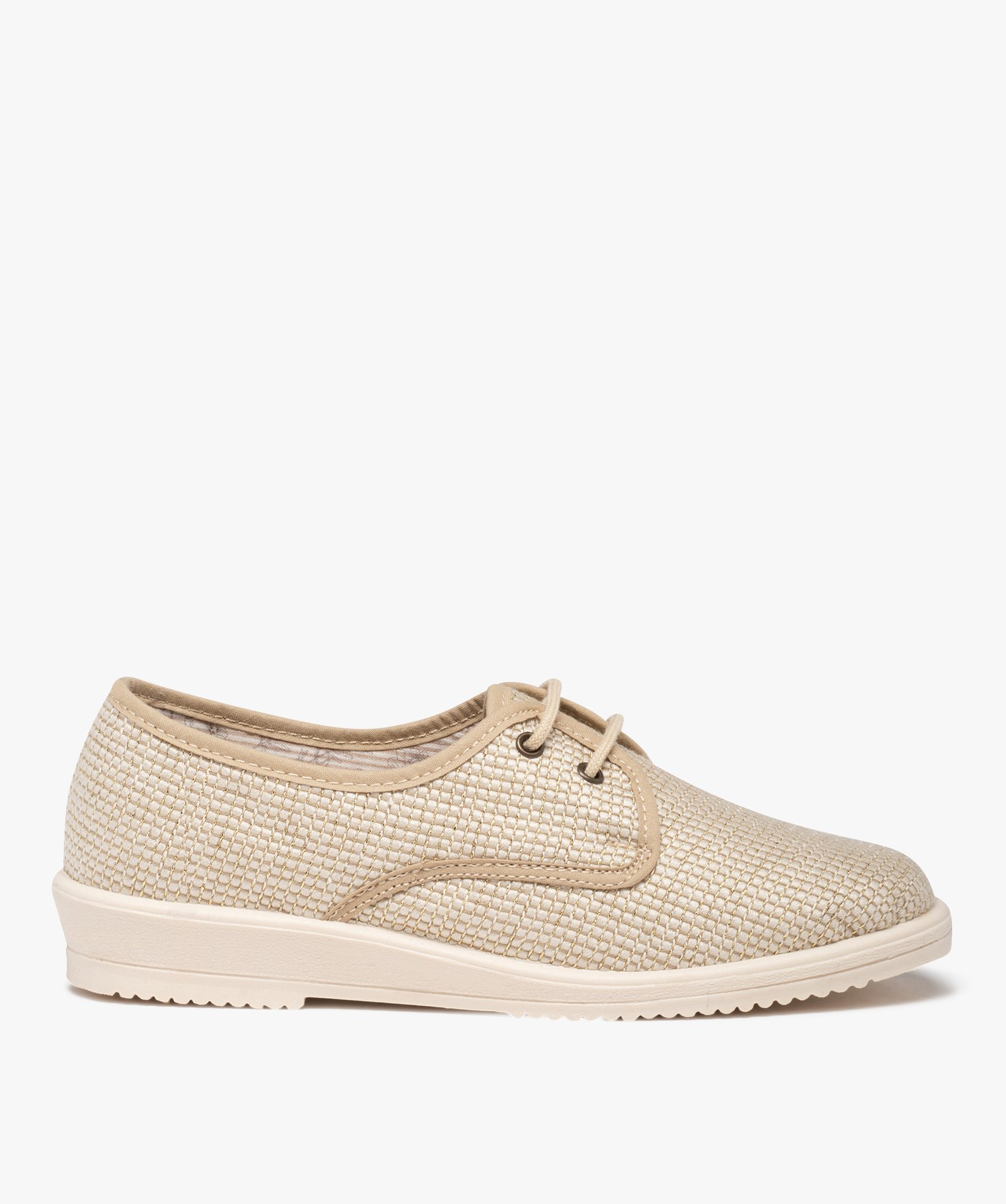 derbies confort femme dessus en toile brillante beige derbies