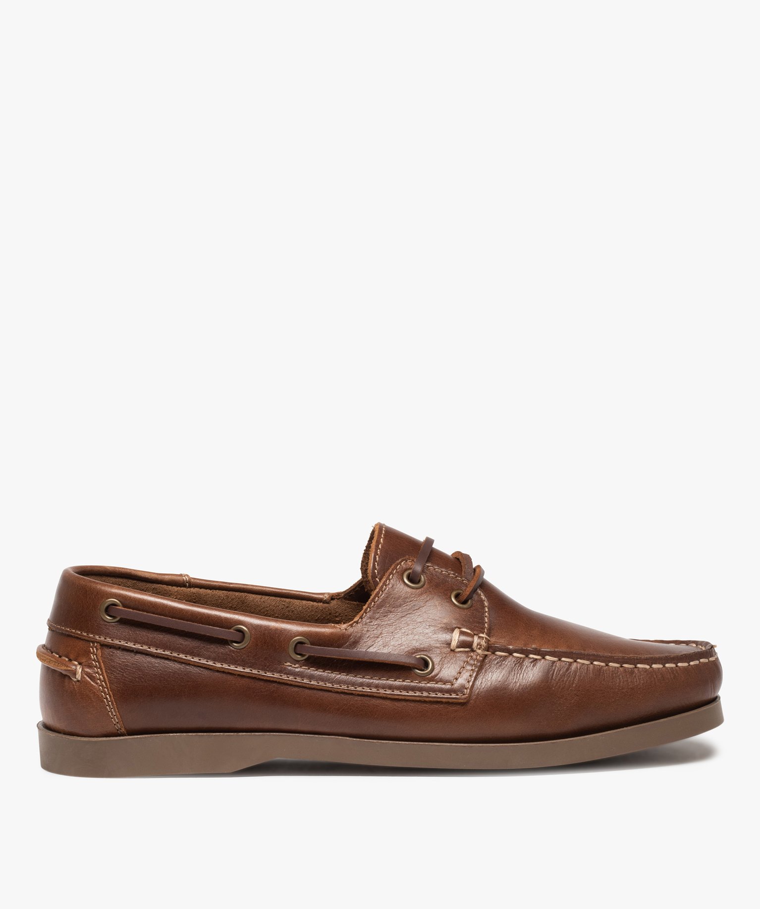 chaussures bateau homme classiques dessus cuir uni brun