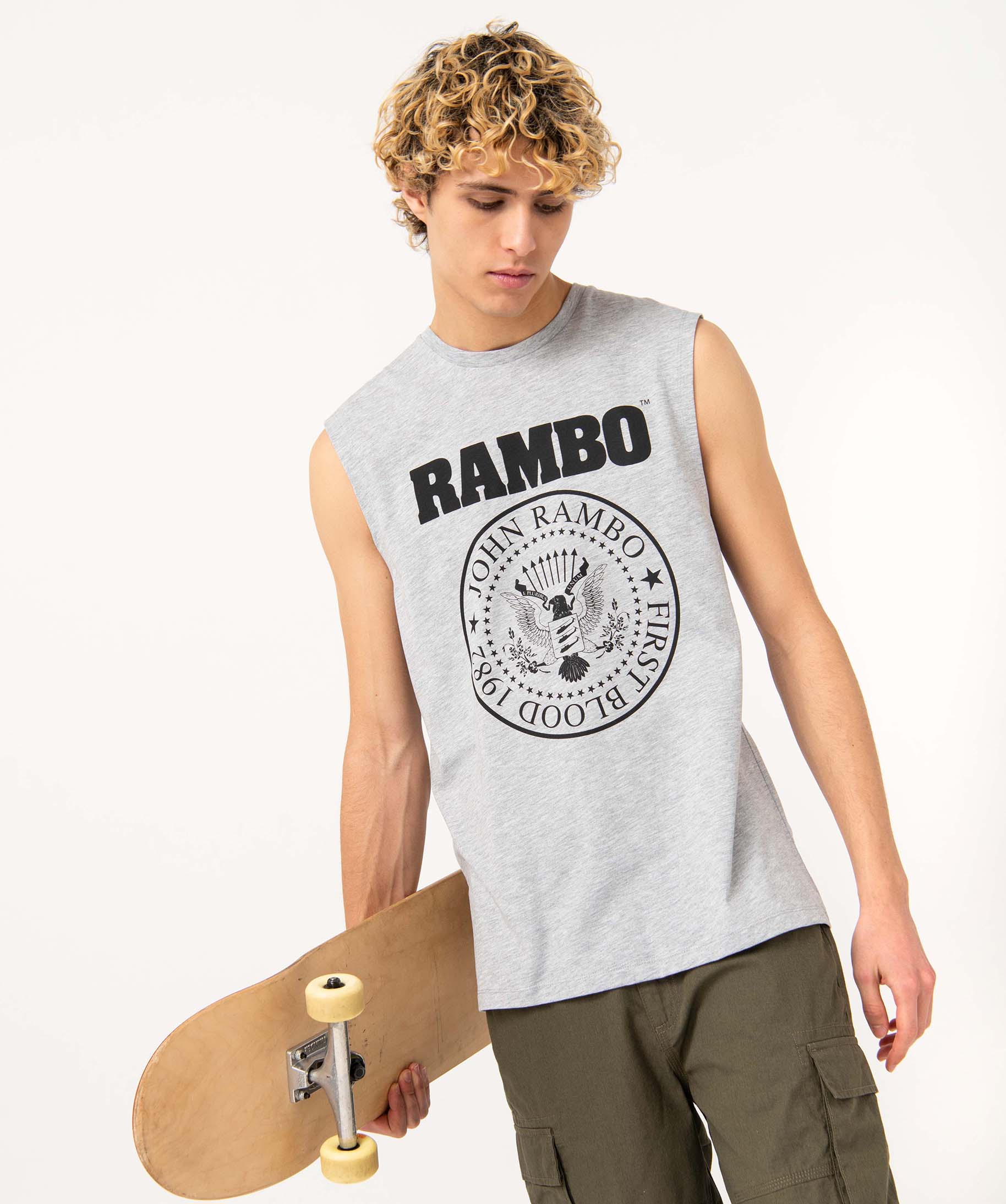 tee-shirt homme sans manches imprime - rambo gris tee-shirts