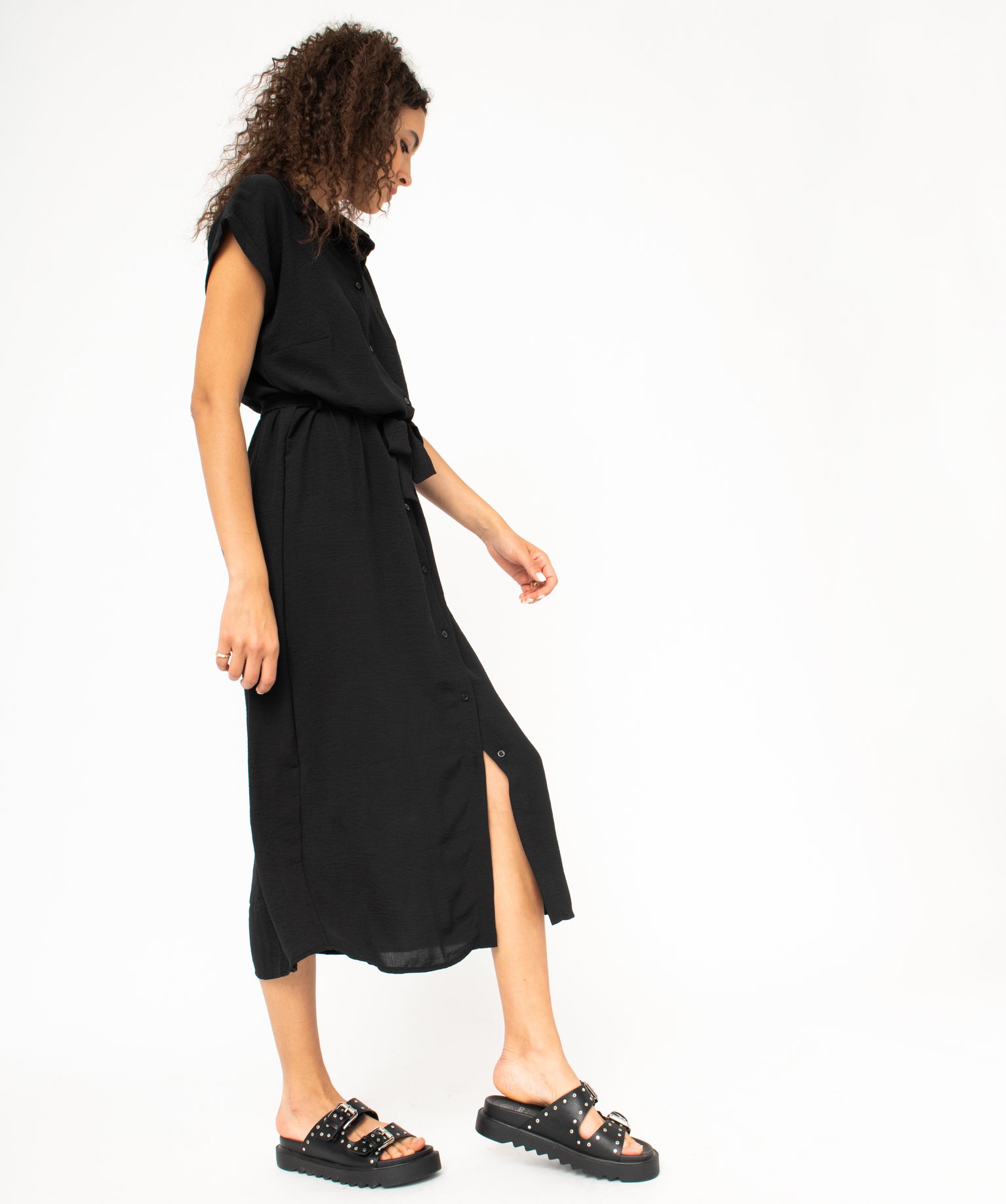 robe chemise longue a manches courtes femme noir robes chemises femme GEMO