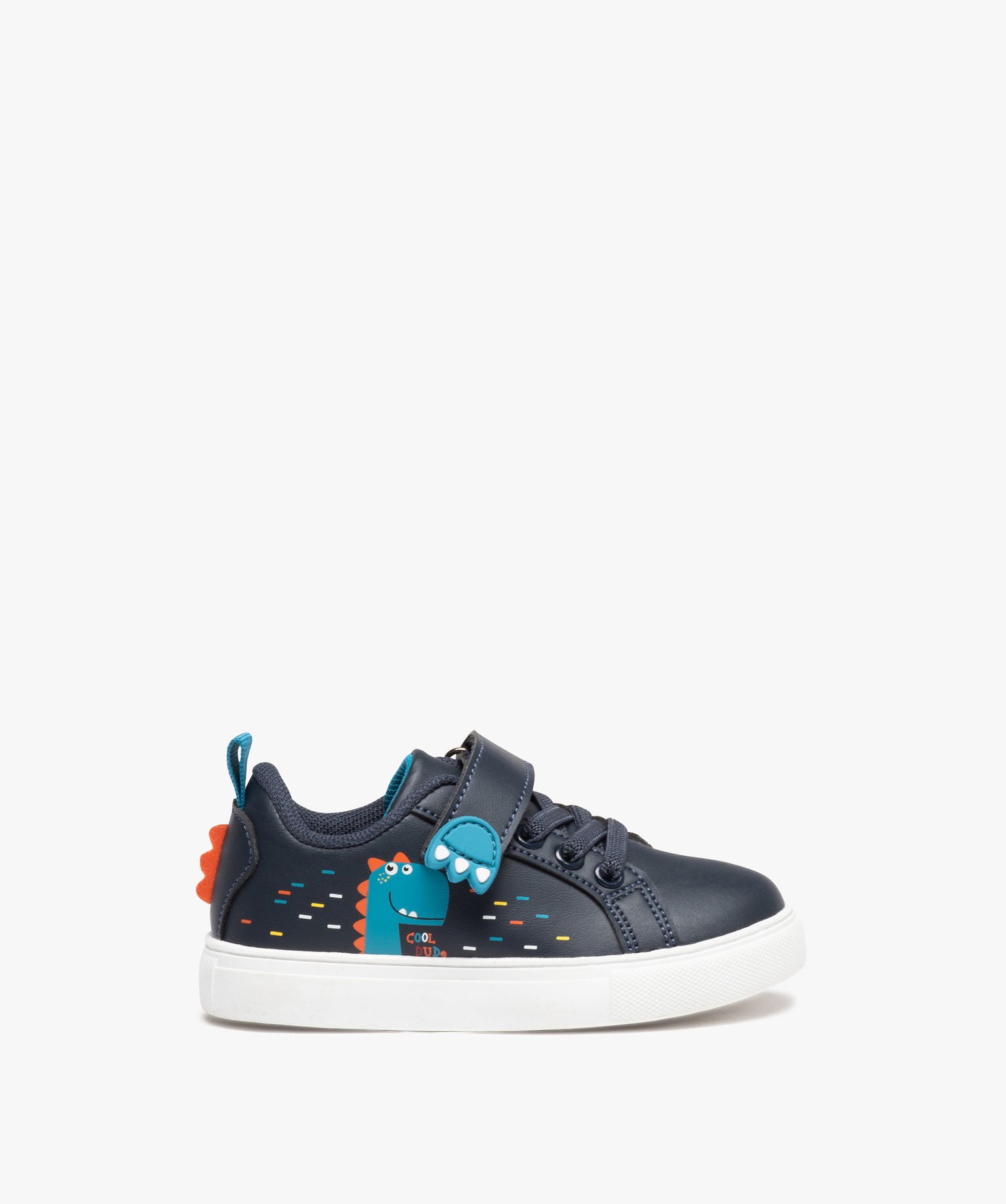 tennis garcon avec motif dinosaure et fermeture scratch bleu