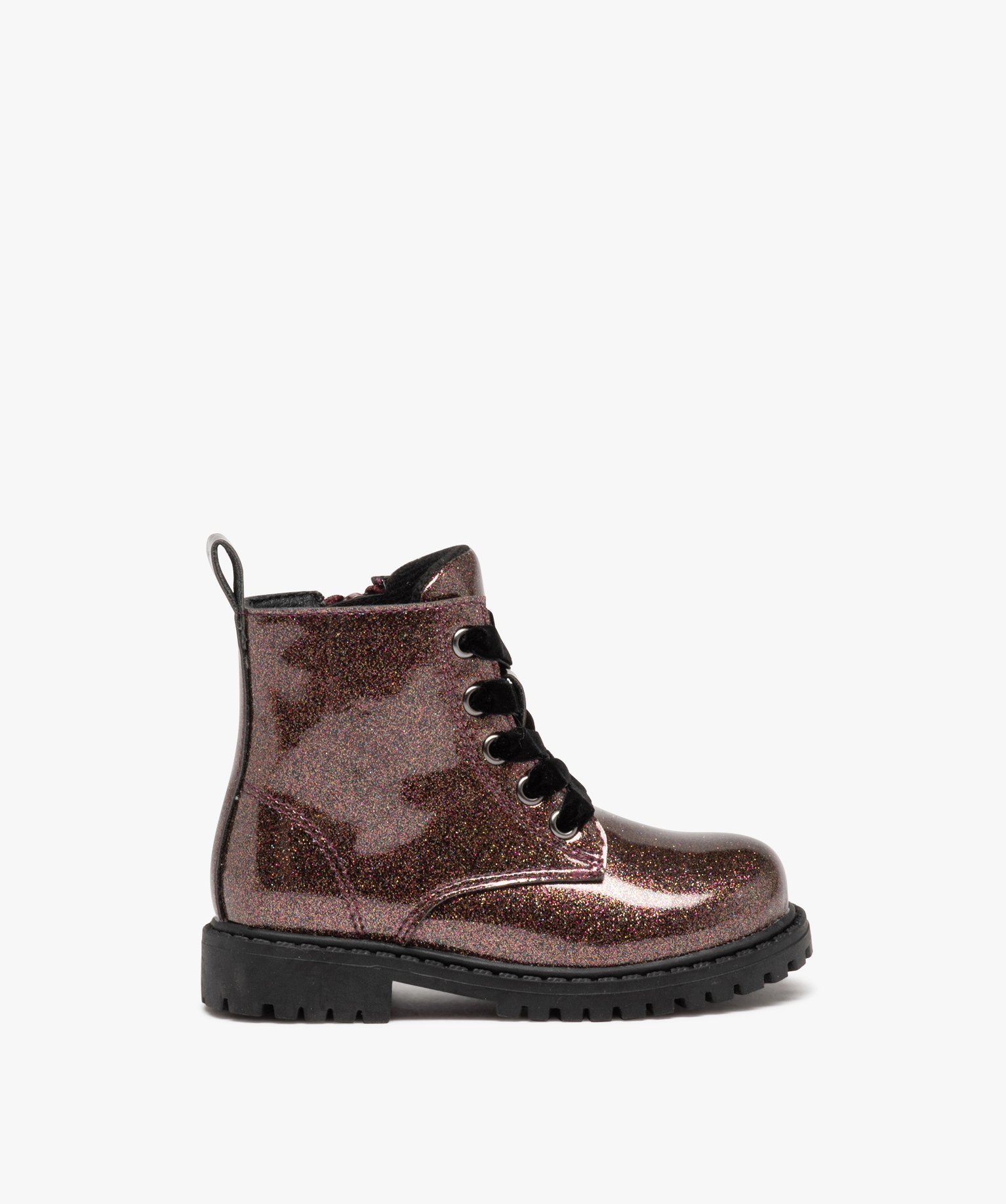 boots pailletes avec lacets velours et semelle crantee bebe fille brun bottes et chaussures montantes