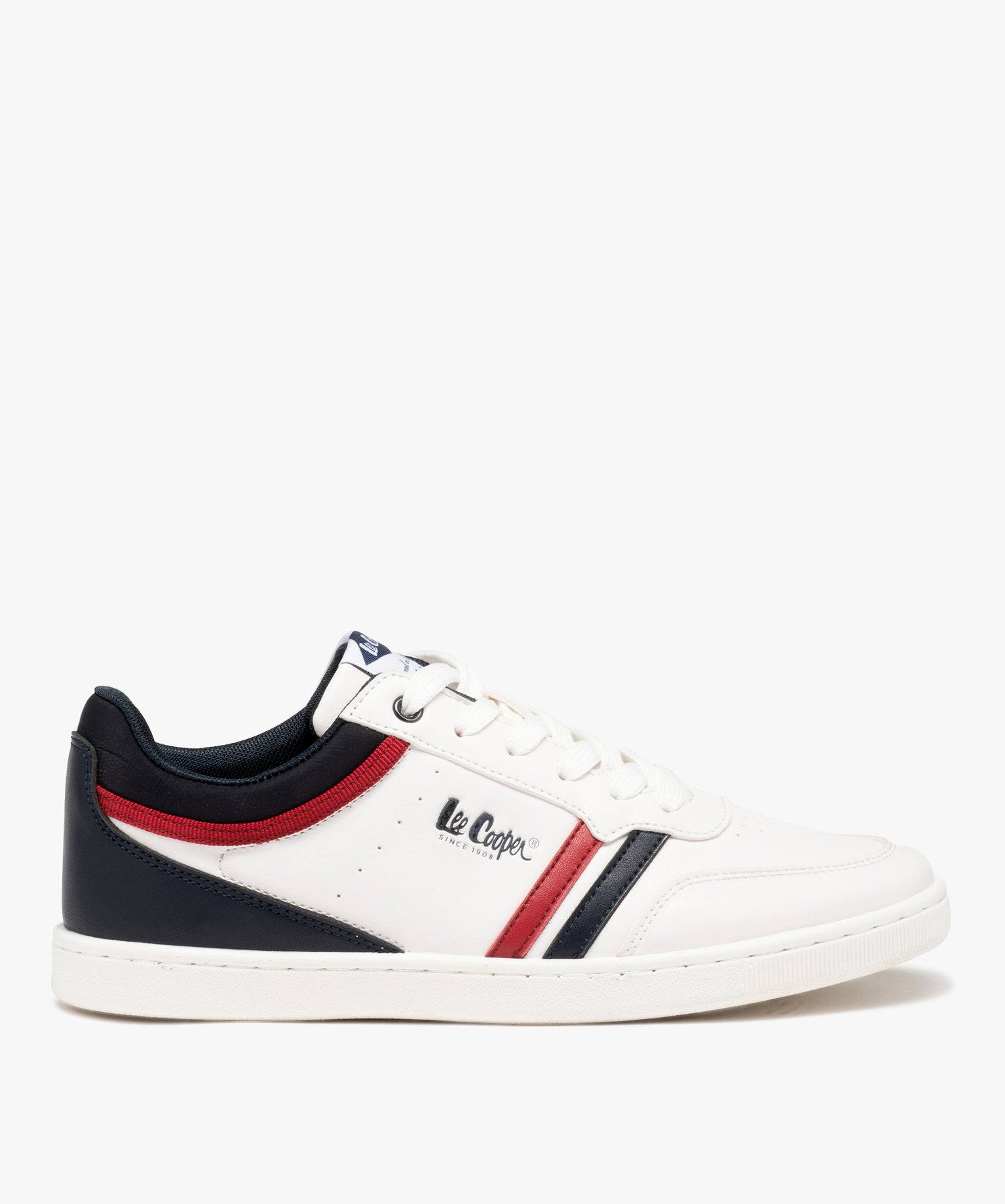 baskets homme casual a bandes colorees - lee cooper blanc
