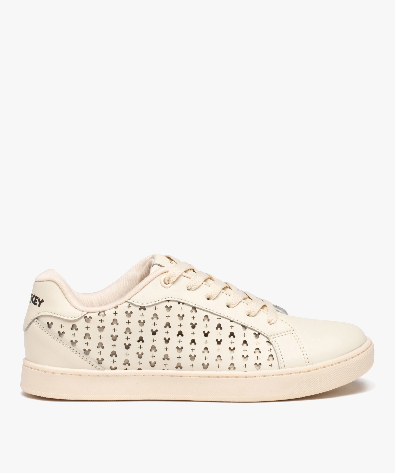 baskets femme unies avec motifs ajoures mickey disney beige