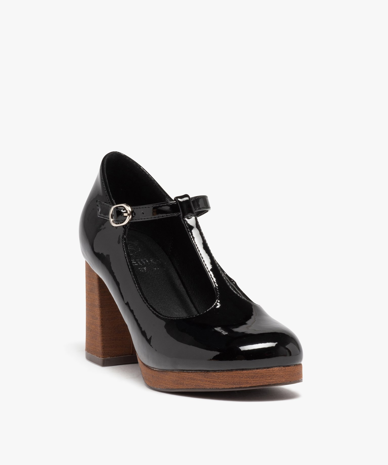 escarpin verni forme salome avec large talon femme noir standard escarpins femme GEMO