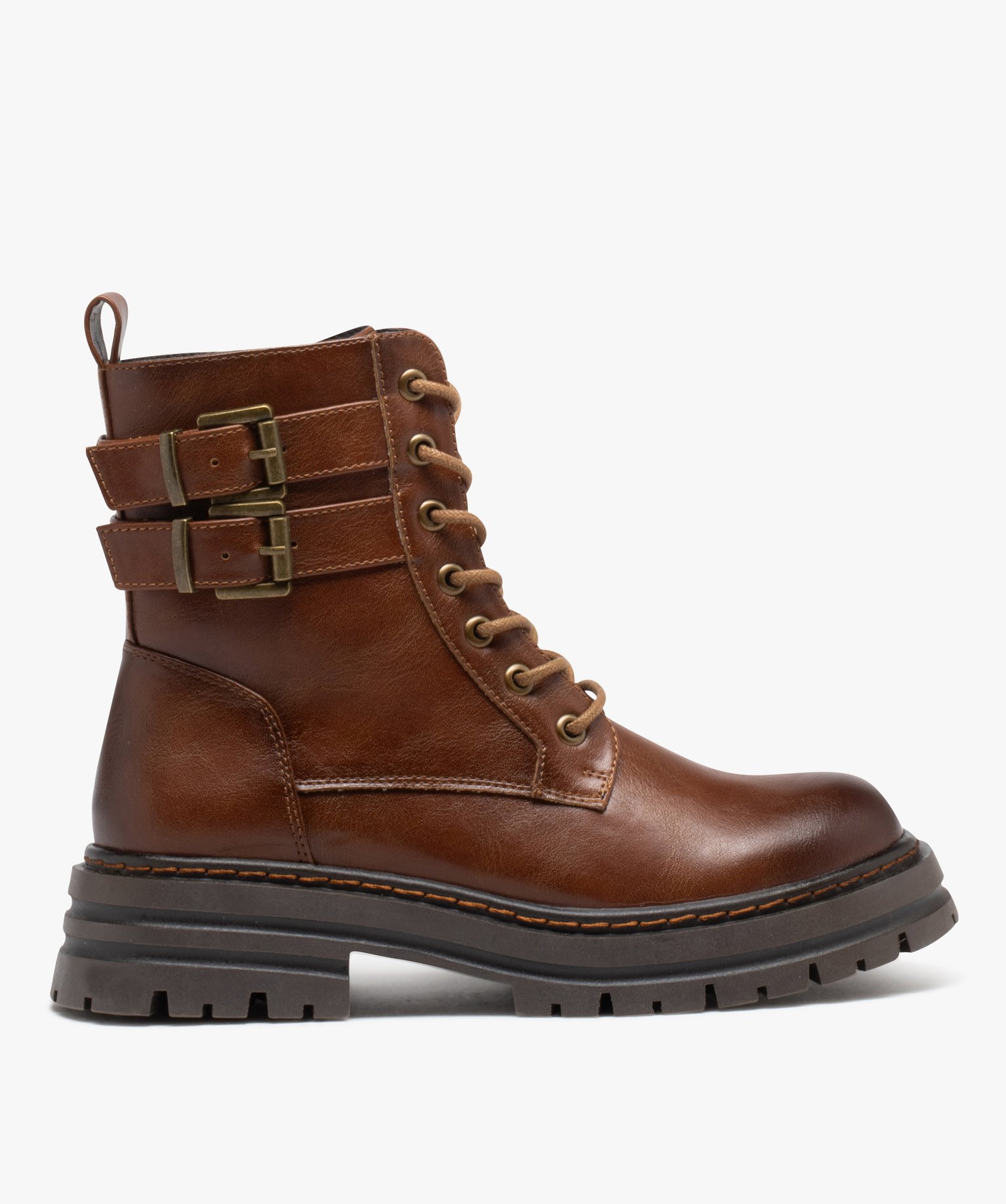 boots femme unies avec double brides a boucle marron standard bottines et boots femme GEMO