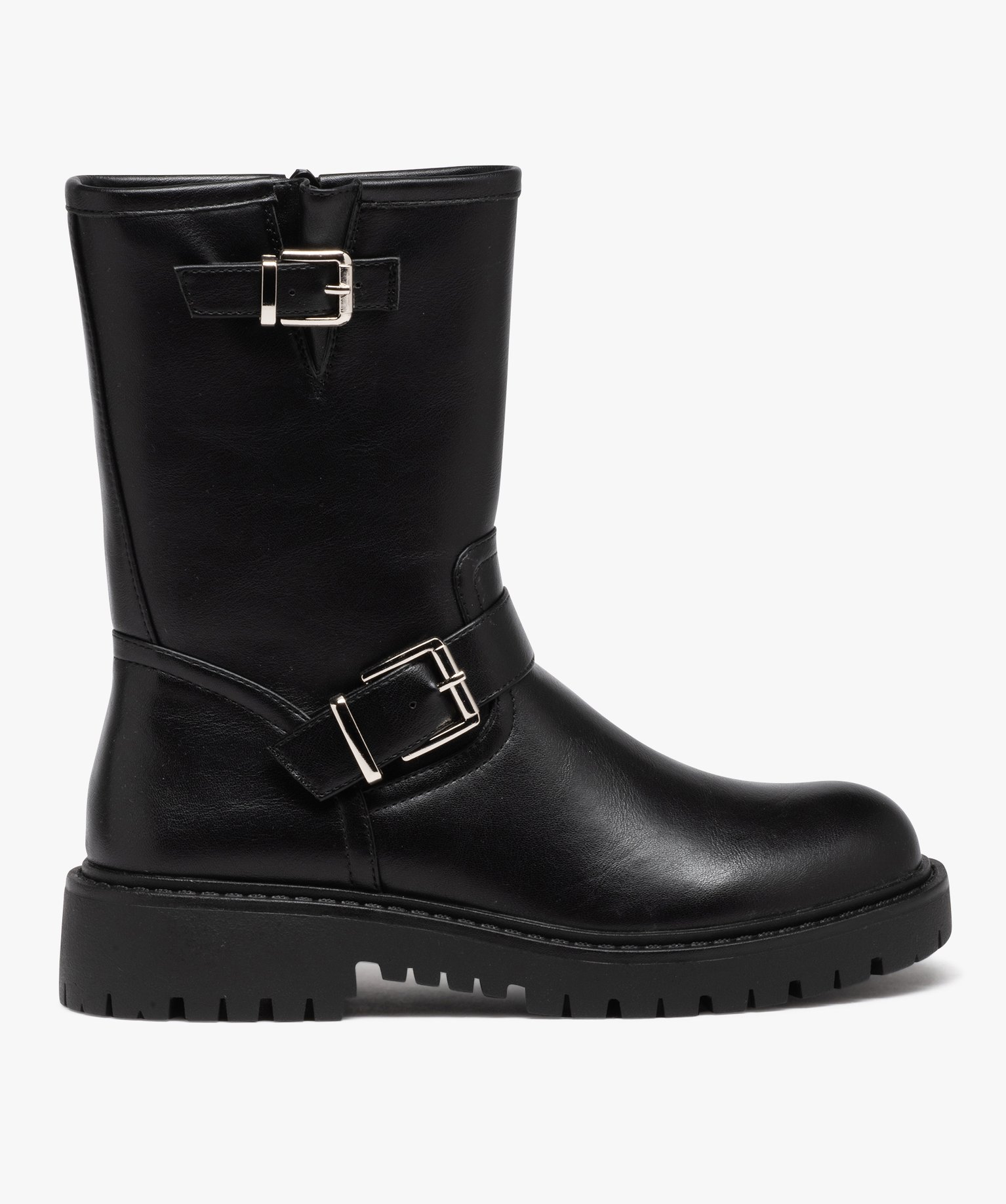 boots femme unies avec brides a boucle et semelle crantee noir standard bottines et boots femme GEMO