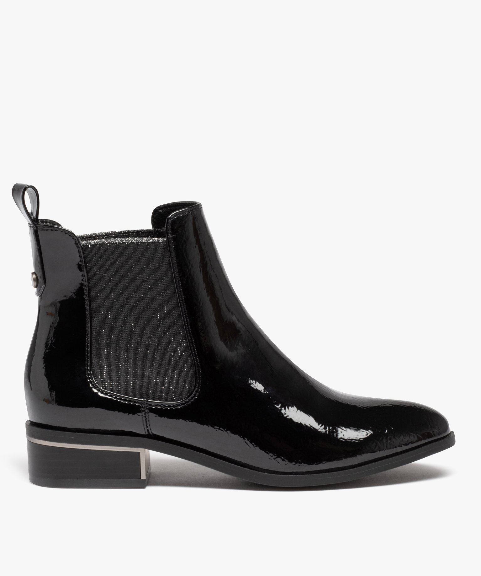 boots femme style chelsea dessus vernis avec elastiques paillettes noir standard femme GEMO