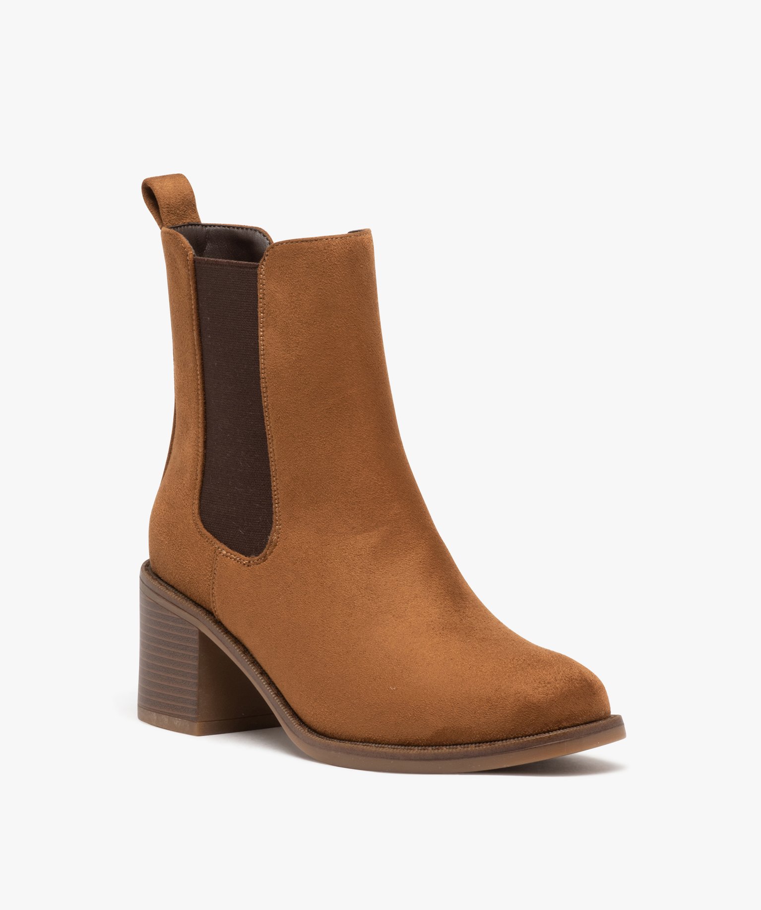 boots chelsea en suedine a talon haut femme marron standard bottines et boots femme GEMO