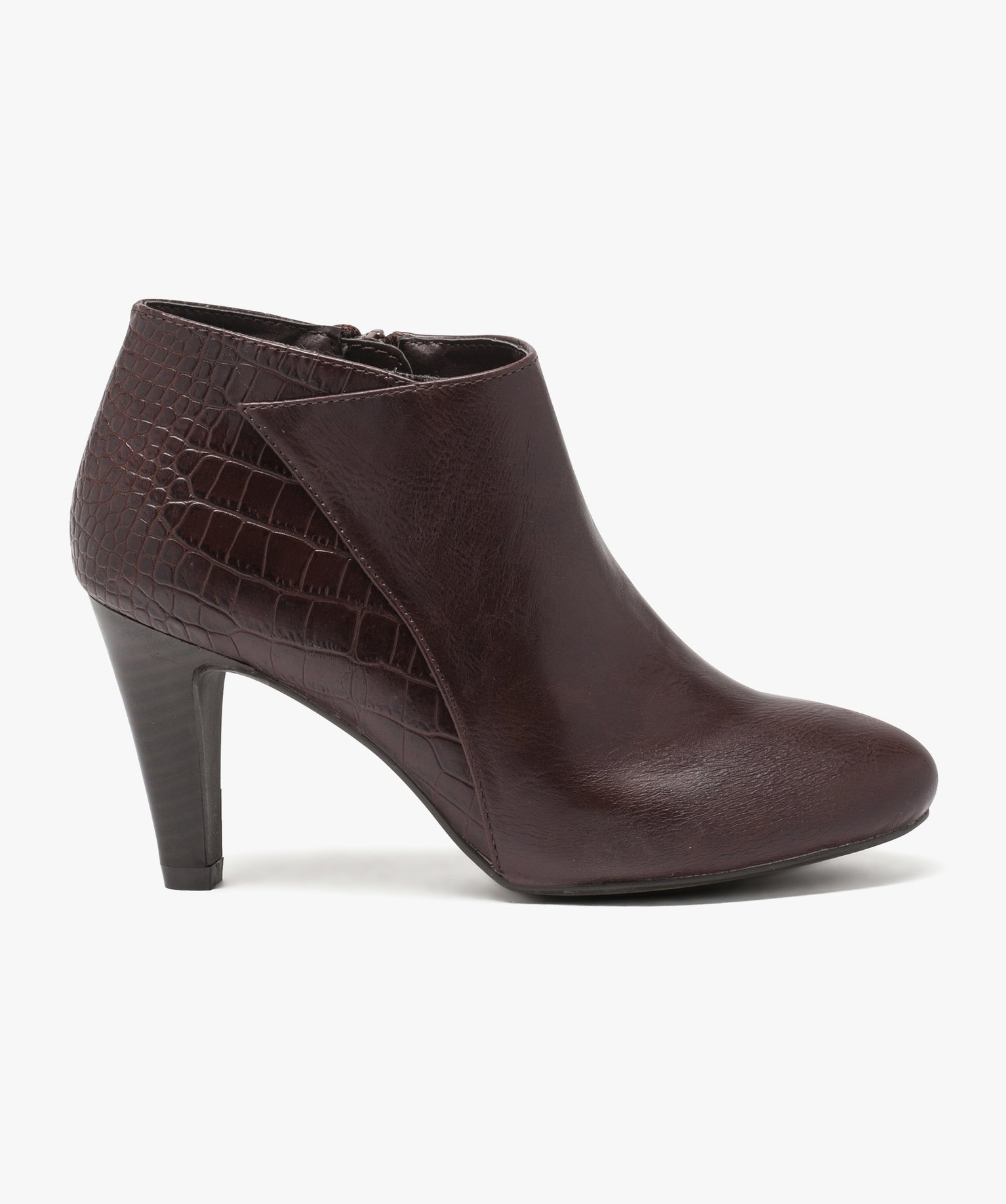 boots femme a talon carre en suedine unie et a zip marron standard bottines et boots femme GEMO