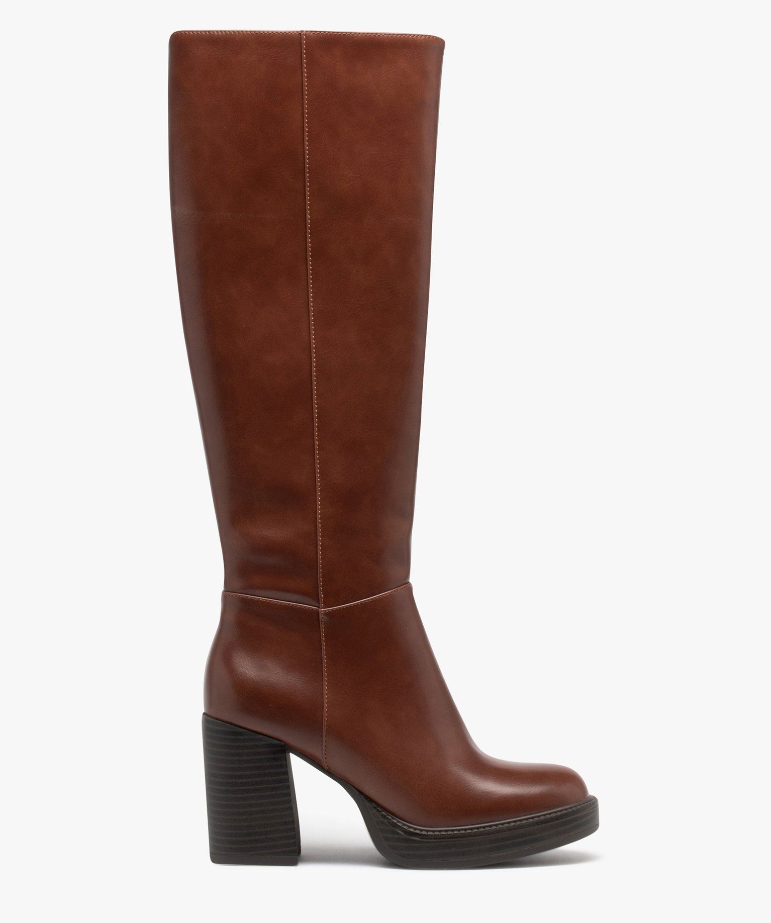 Bottes Femme Western Genou - Talon Bloc 8 Cm - Fermeture Latérale - Style Rétro Décontracté - Taille Grande