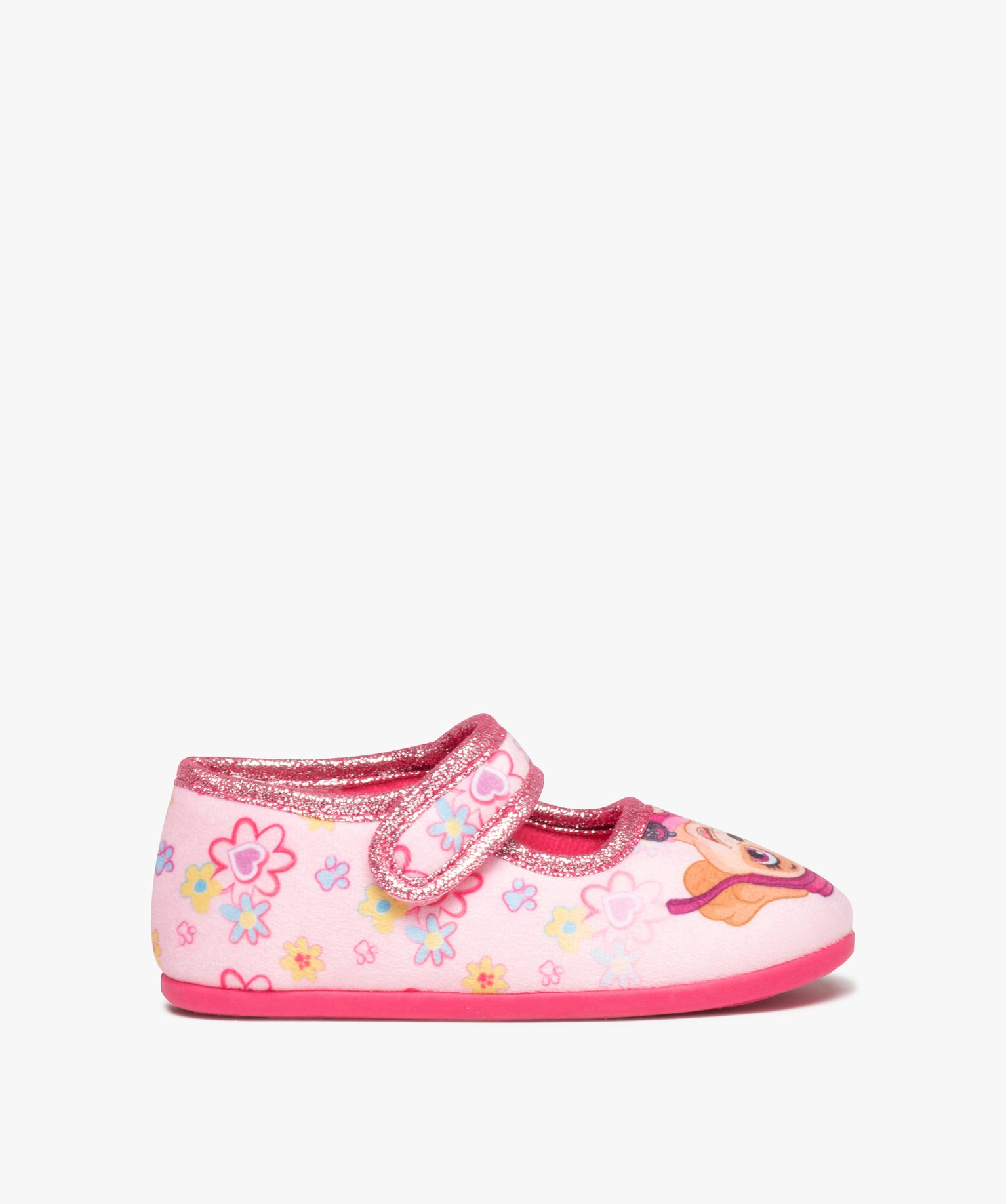 chaussons fille forme ballerine a scratch - pat patrouille rose