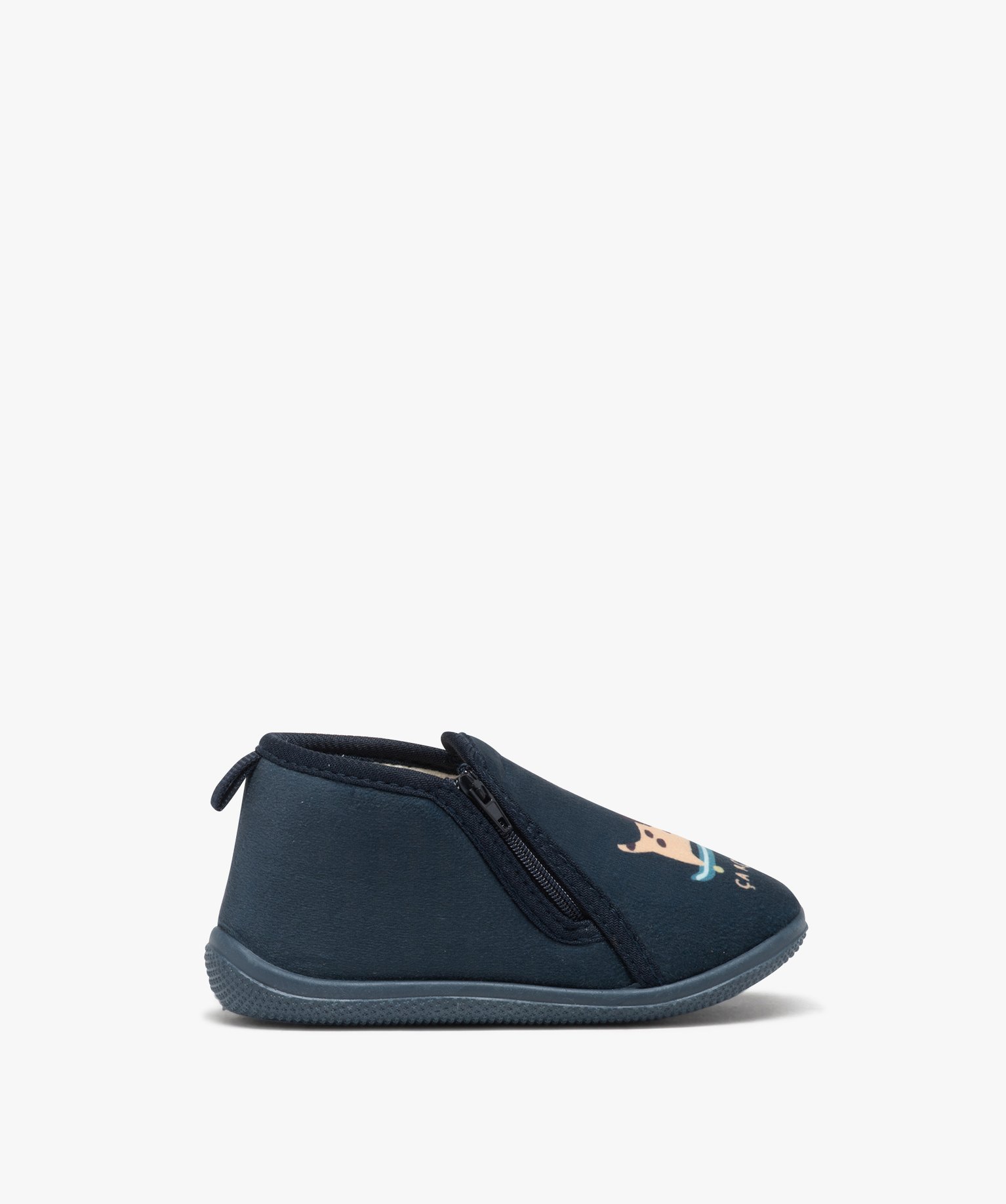 chaussons bebe garcon bottillons a zip en jersey imprimes bleu garcon