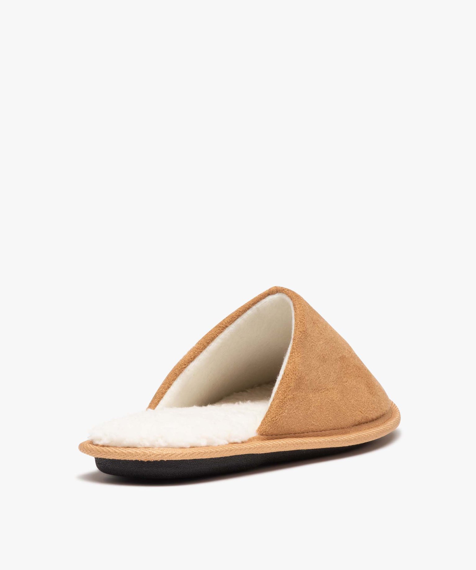 chaussons femme mules unies avec interieur fourre marron standard femme GEMO