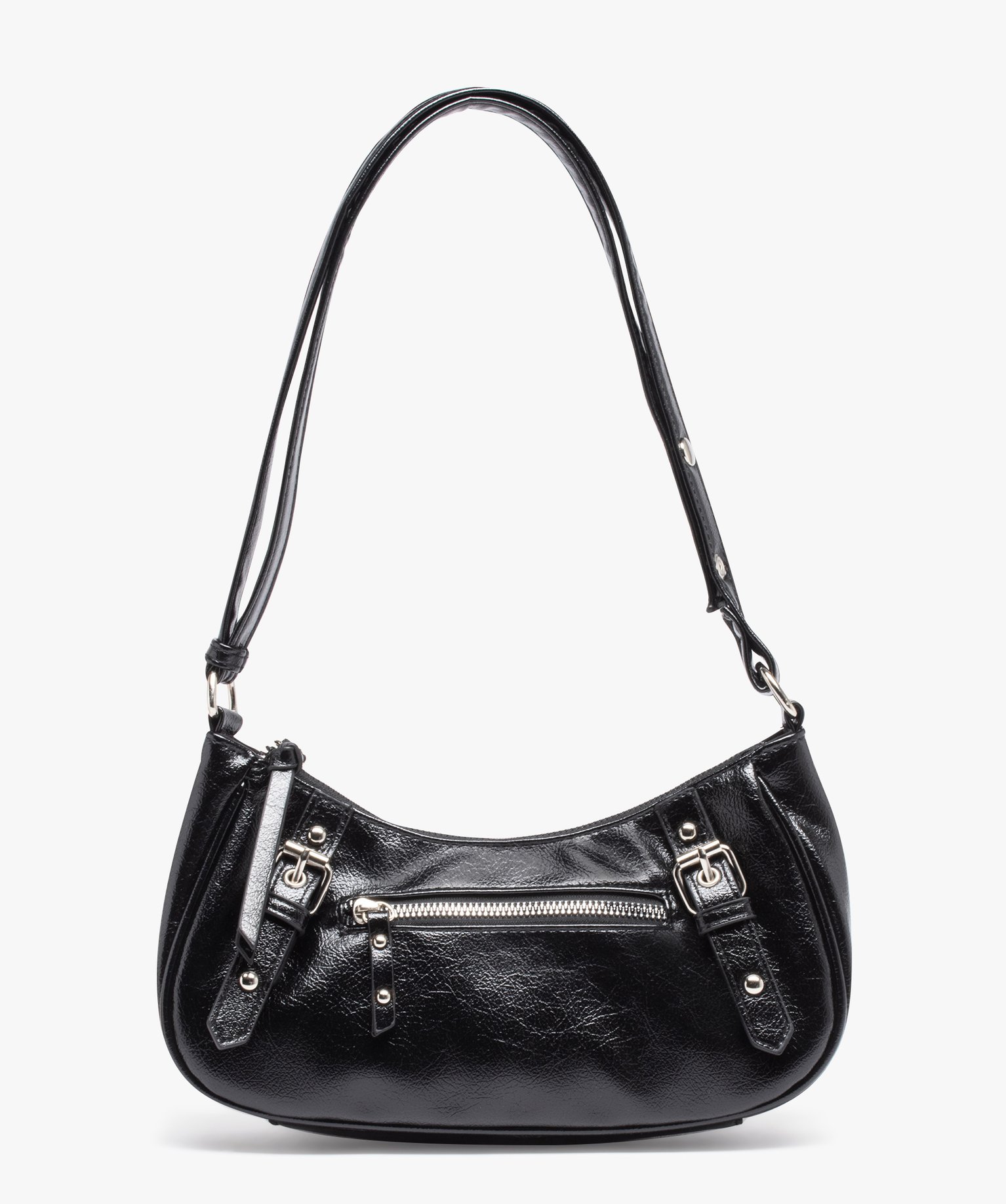 Pochette Femme épaule - Petit sac bandoulière chic en cuir Noir