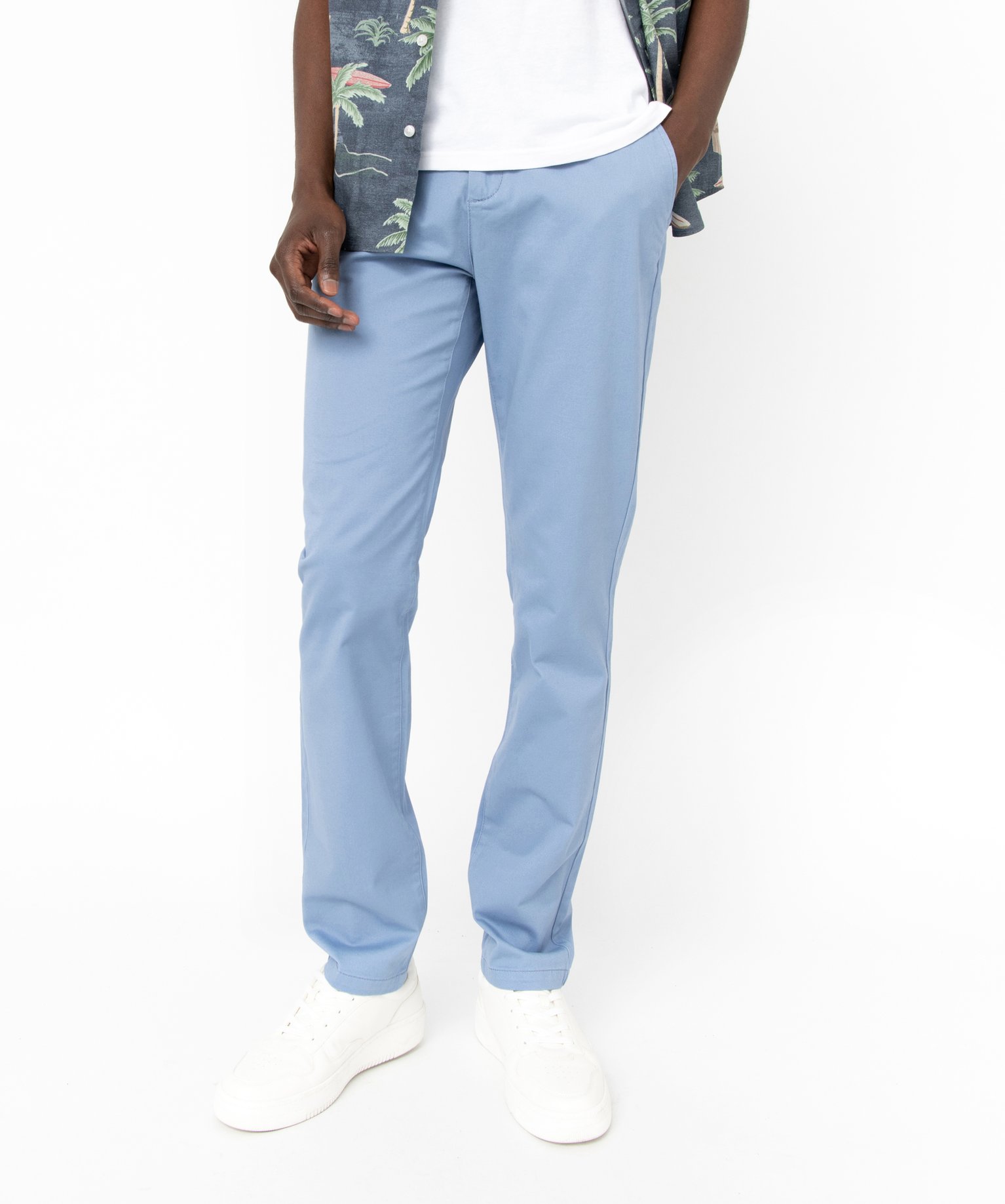 pantalon chino en coton stretch uni homme bleu