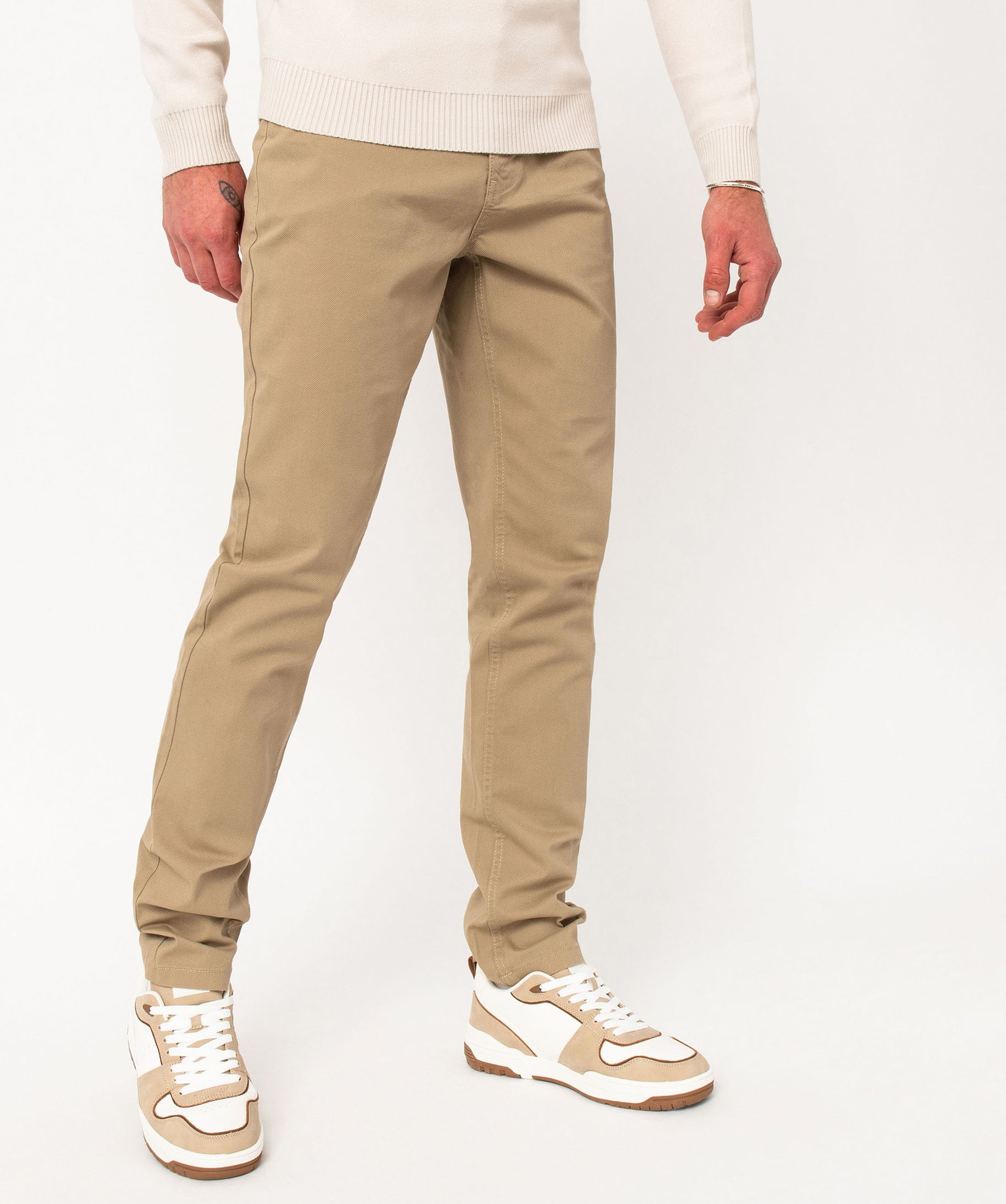 pantalon slim 5 poches en toile extensible homme beige