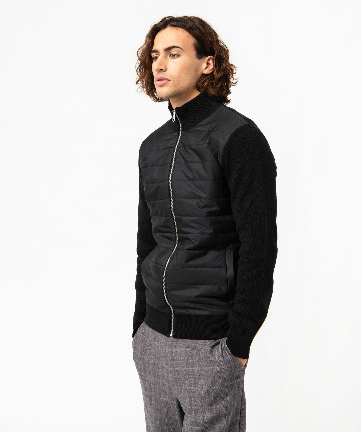 gilet zippe bimatiere a col montant homme noir standard gilets