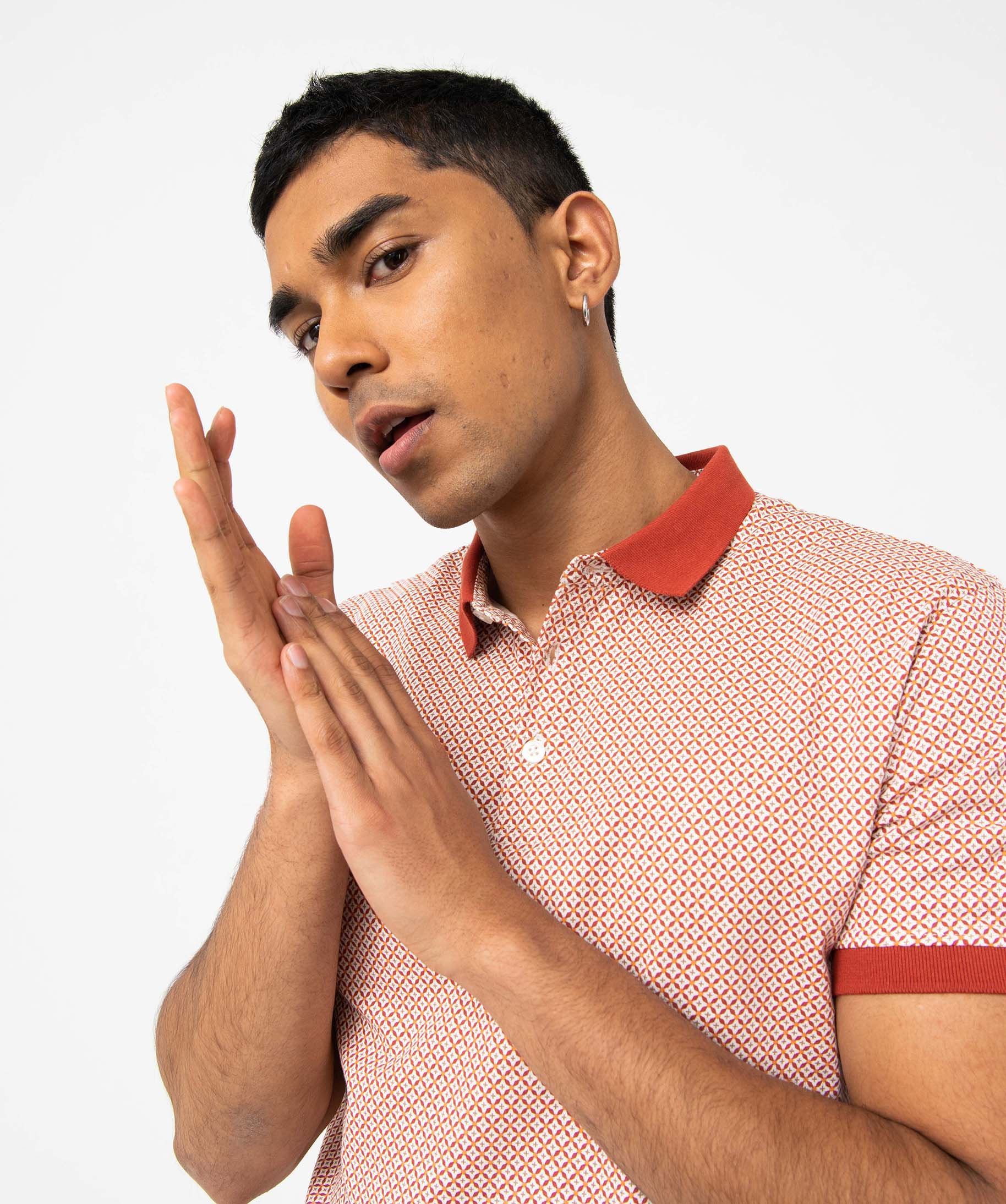 polo homme a manches courtes et petits motifs blanc polos homme GÉMO