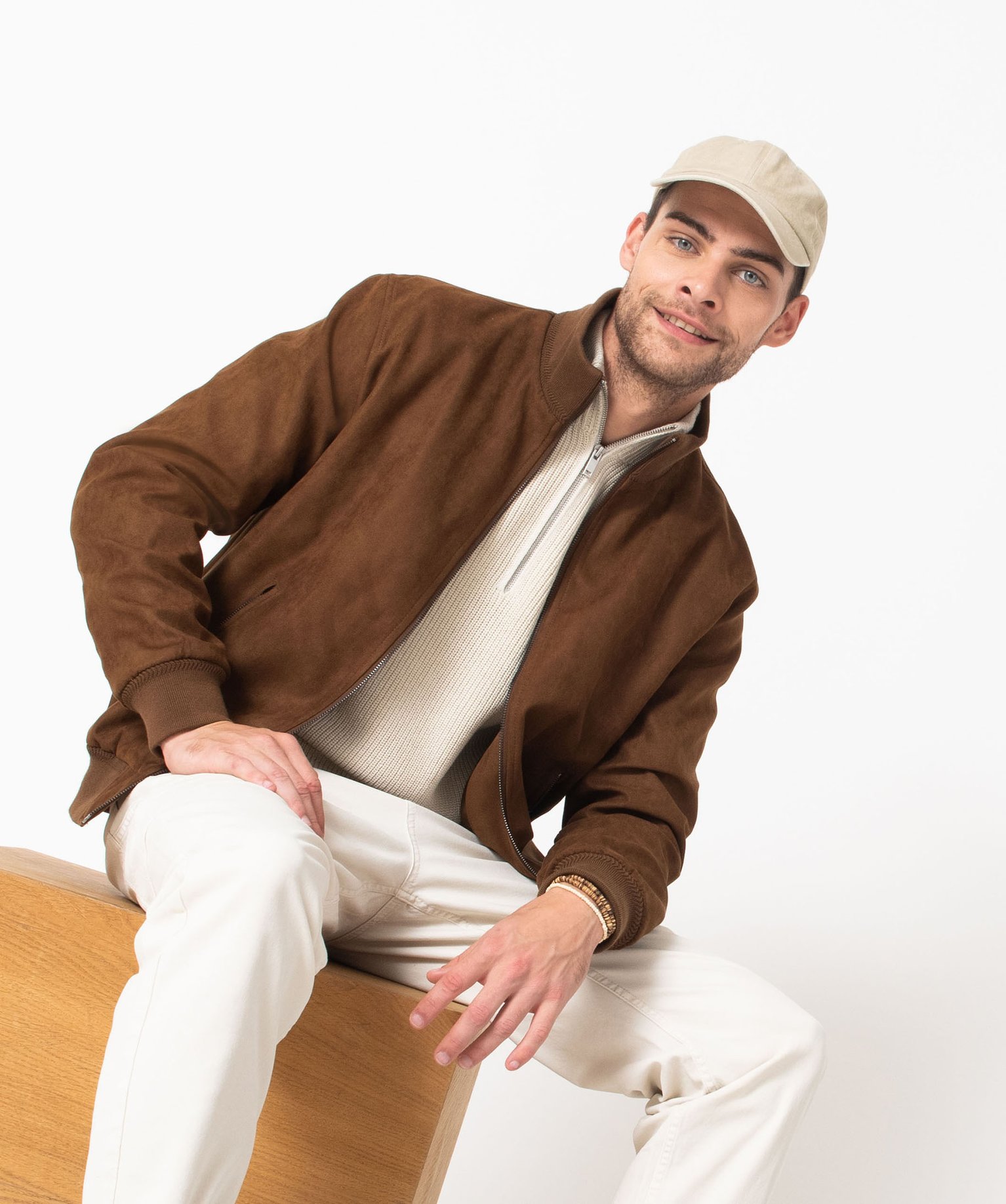 Pull Camionneur Homme Coton Beige