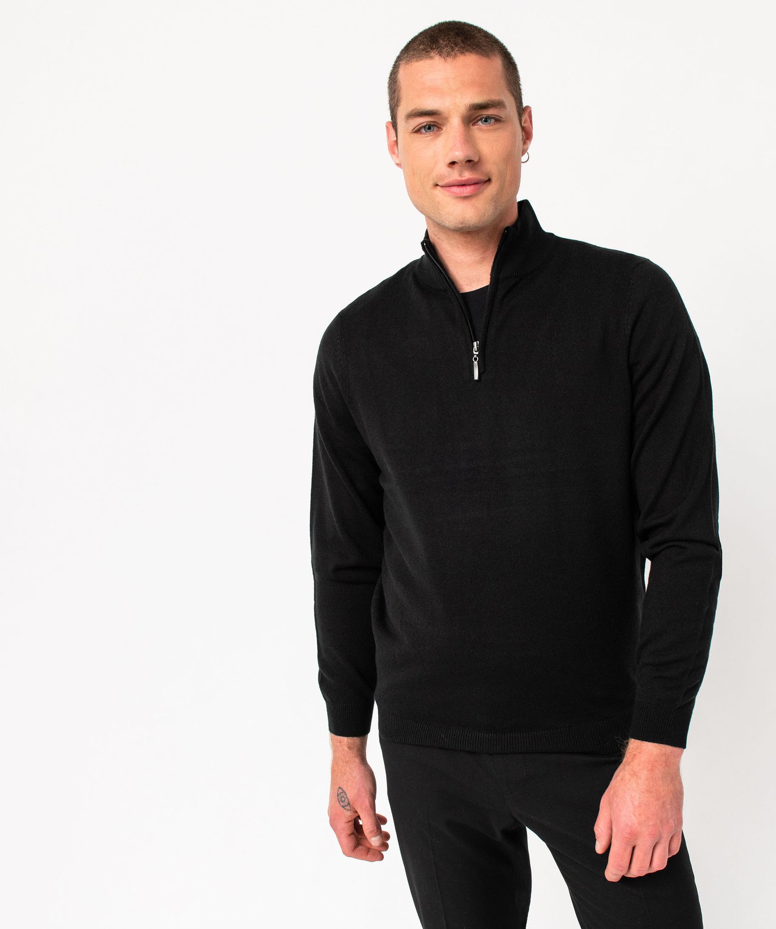 pull col camionneur zippe en fine maille homme noir pulls homme GEMO