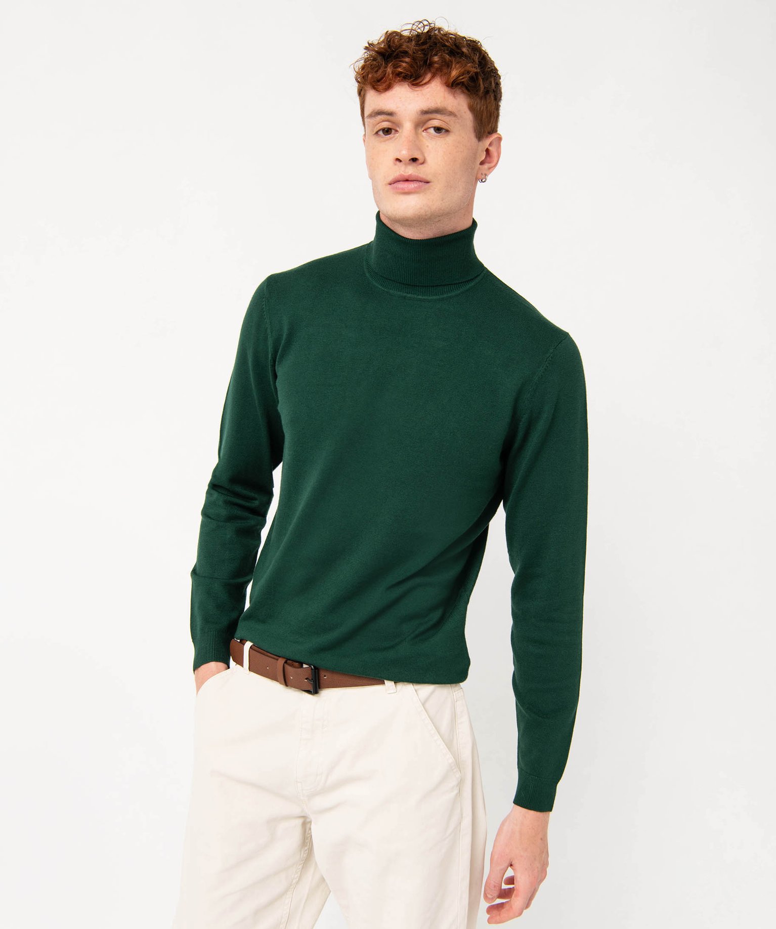 Pull col roulé vert homme deals