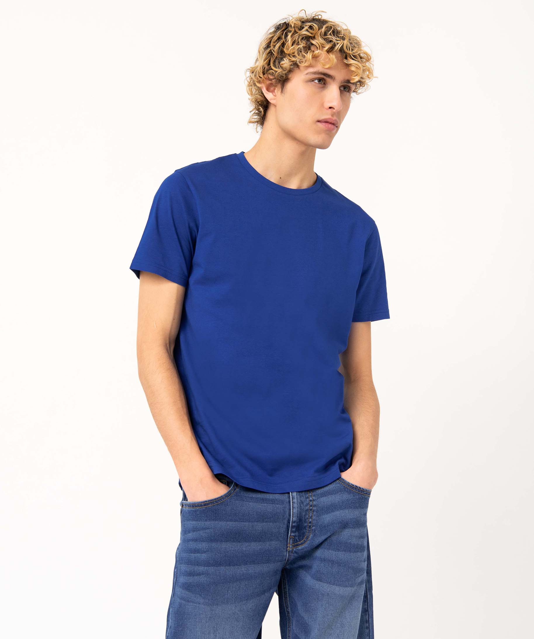 tee-shirt a manches courtes et col rond homme bleu tee-shirts