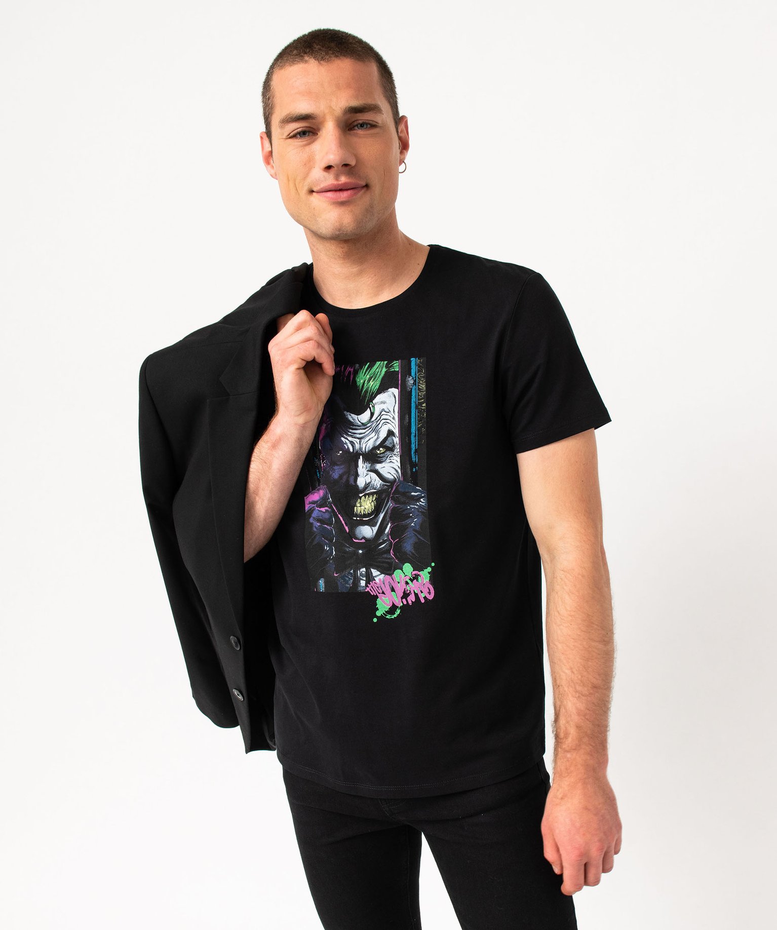 tee-shirt manches courtes imprime le joker homme - batman noir tee-shirts