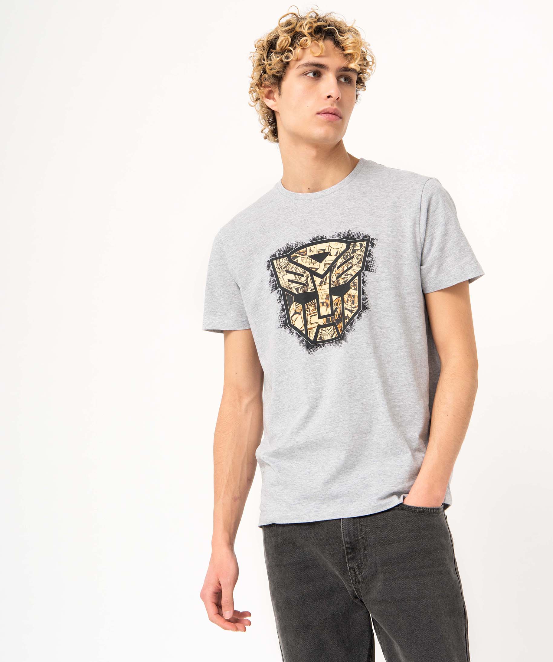 tee-shirt homme imprime a manches courtes - transformers gris tee-shirts