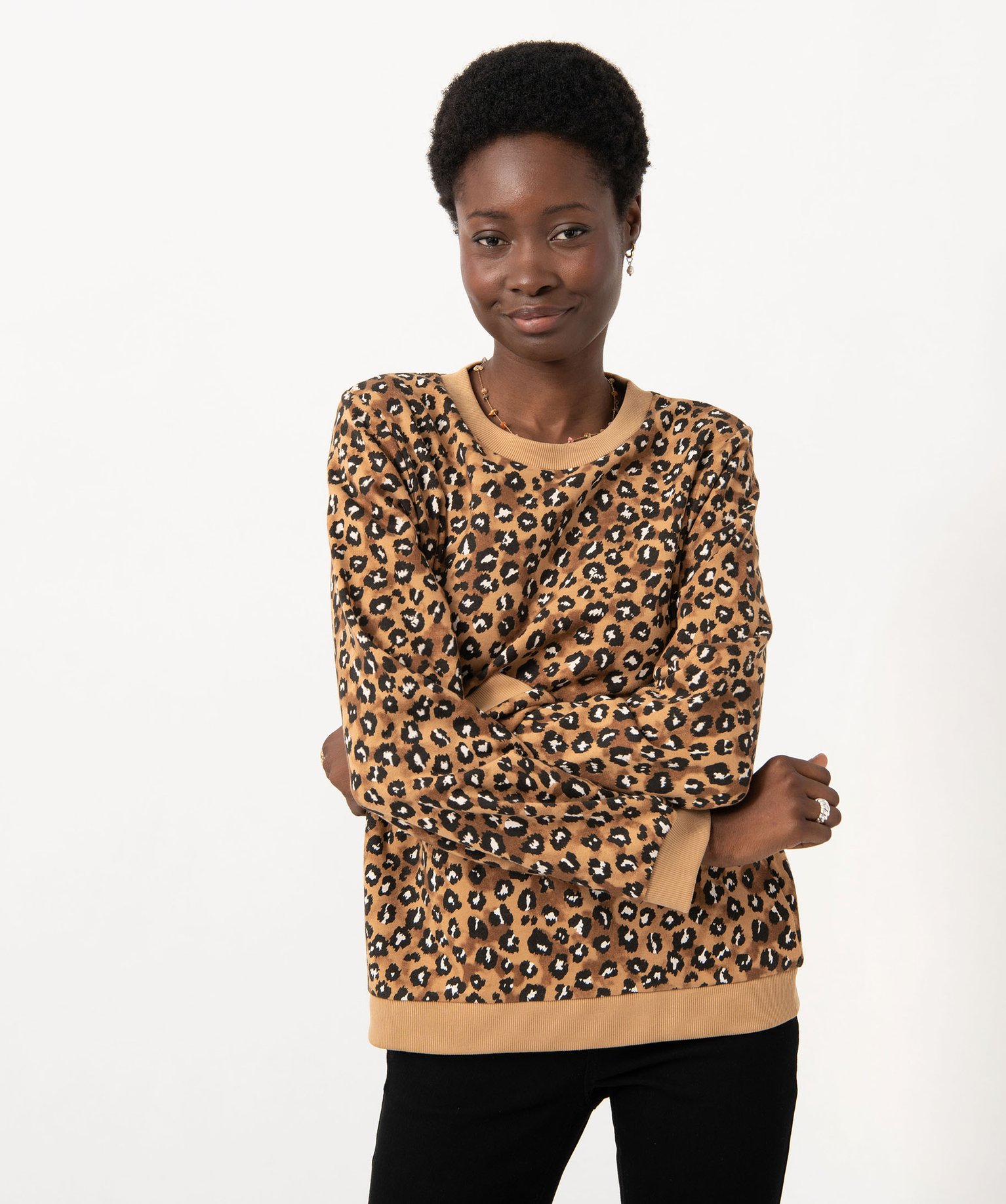 sweat molletonne a motif leopard femme imprime sweats