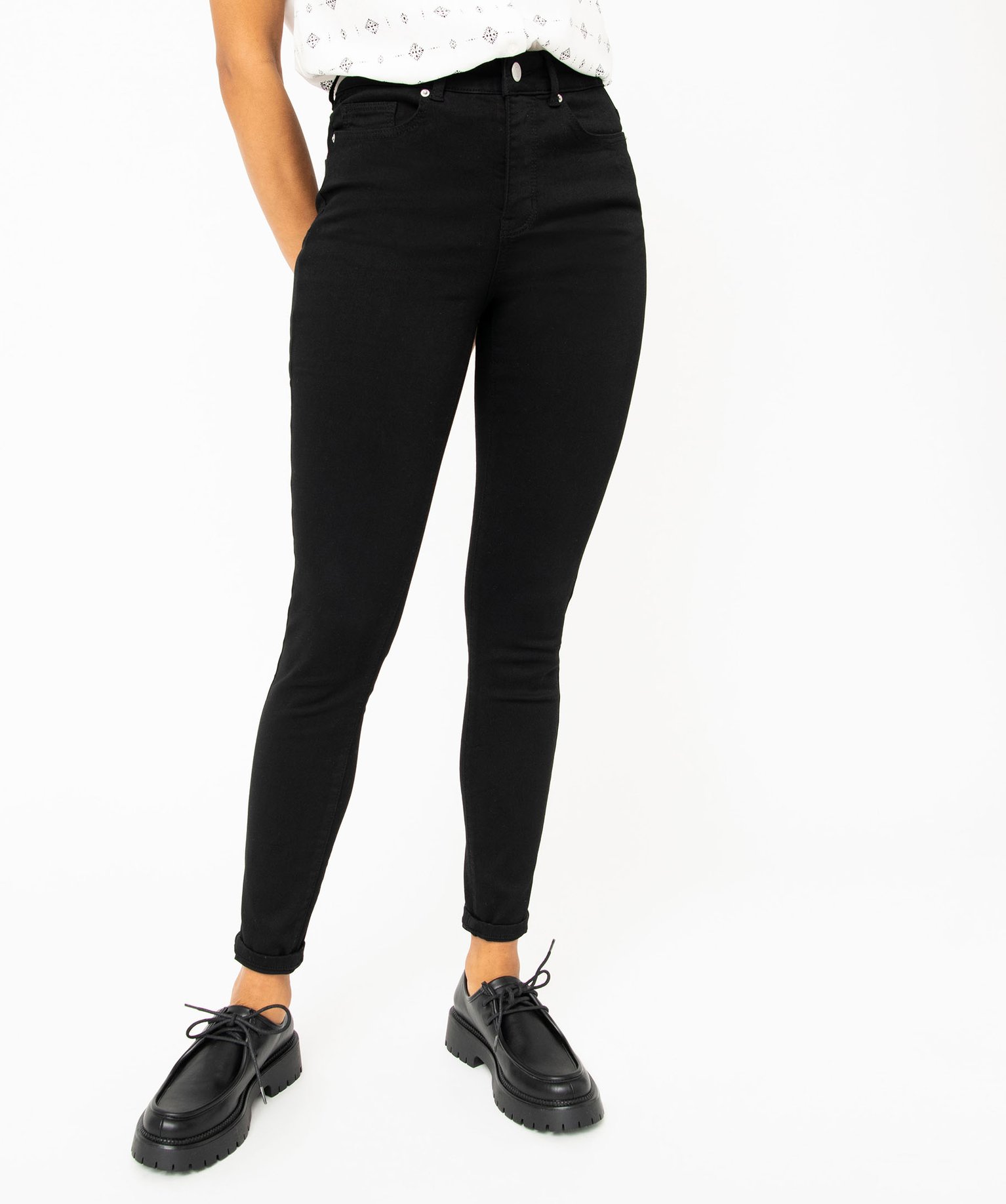 jean skinny taille haute stretch femme noir