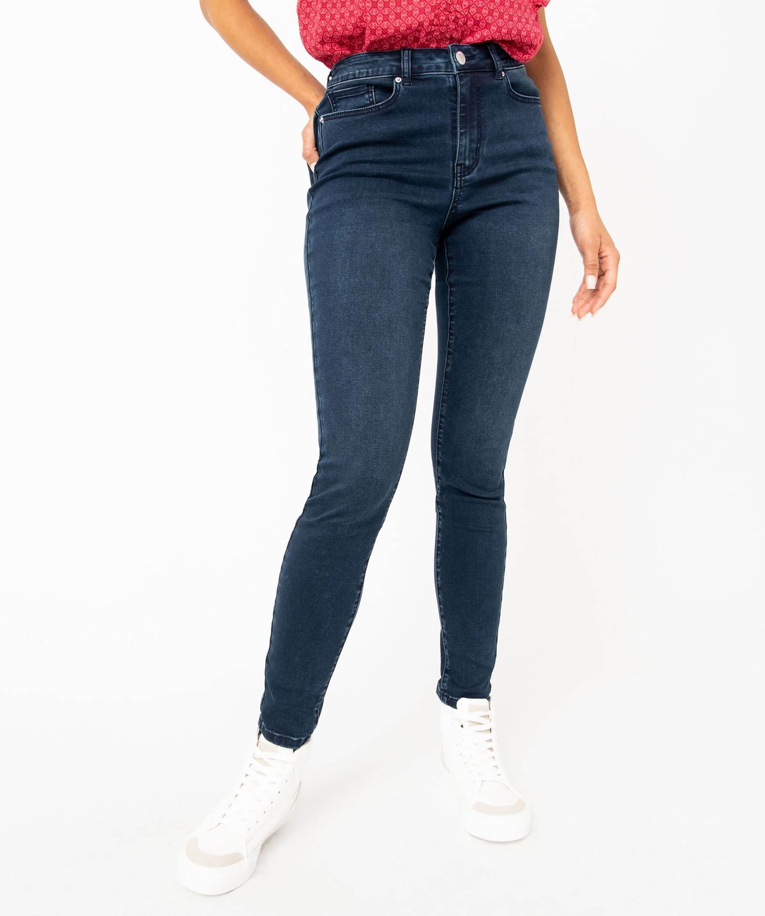 jean skinny taille haute stretch femme bleu