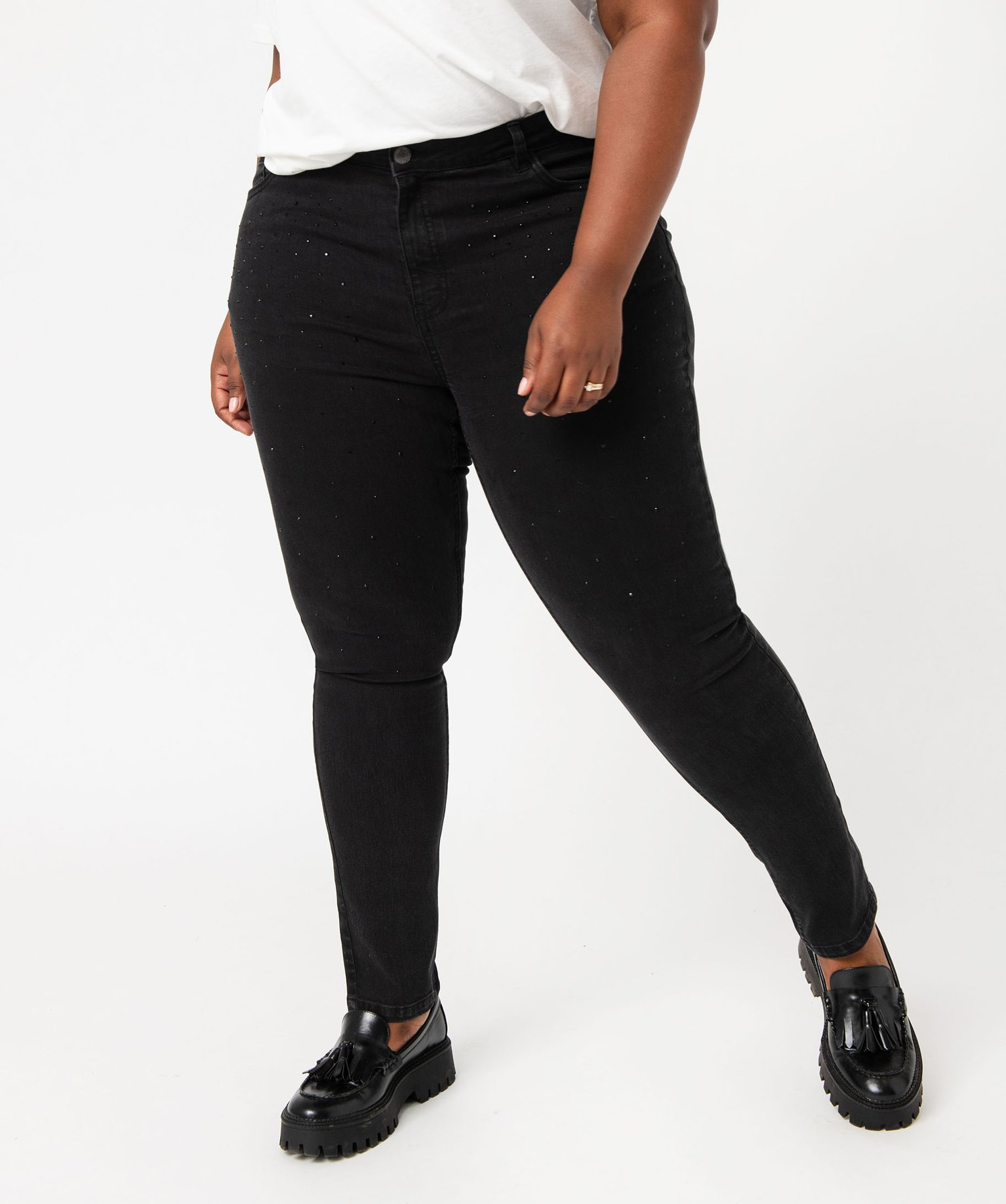 jean slim avec strass femme grande taille noir pantalons et jeans femme GEMO